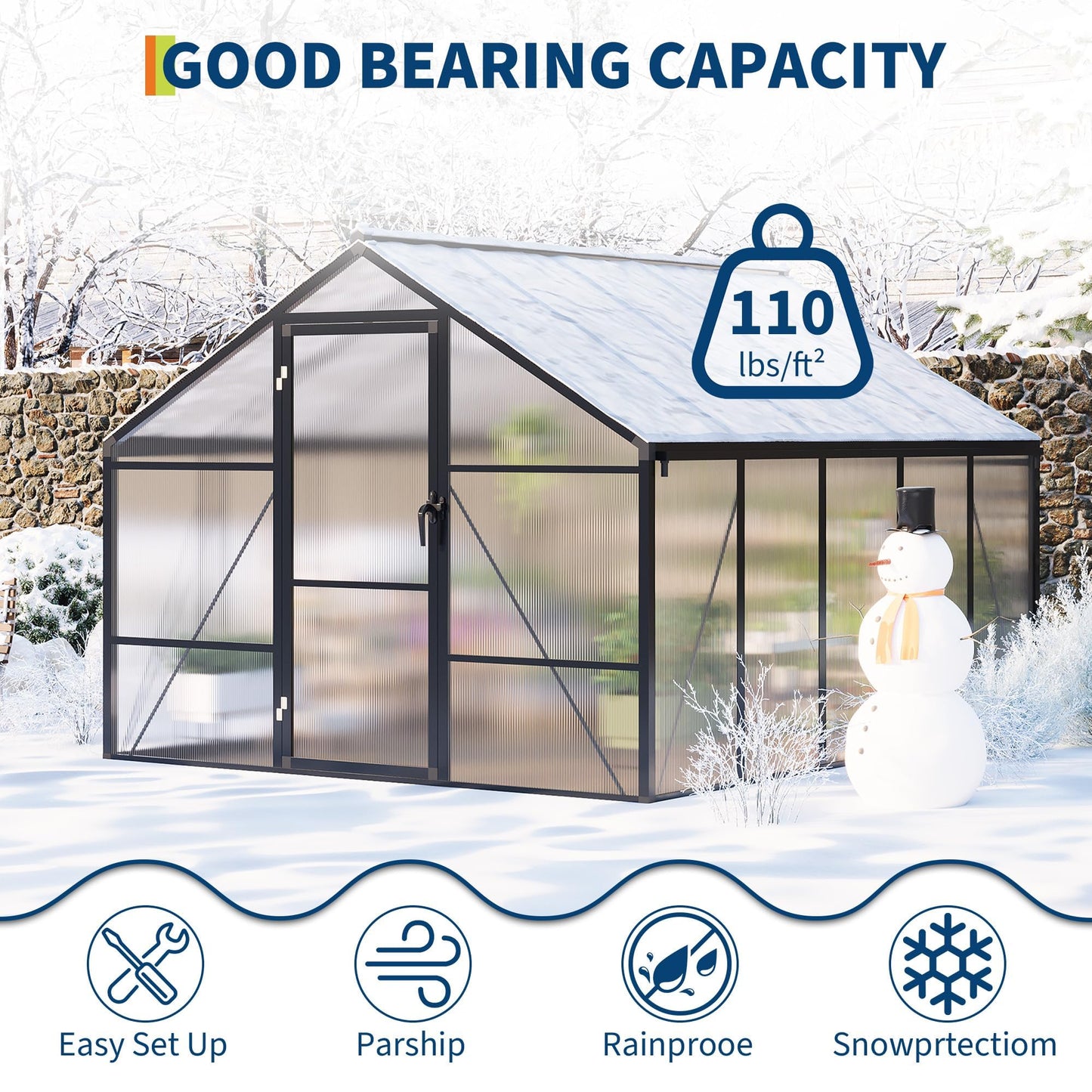 8x10 FT Greenhouse, Greenhouses for Outside, Polycarbonate Greenhouse with Aluminum Frame, Lockable Door and Ajustable Roof Vent for Backyard, Green Houses for Outside Garden Backyard, Patio