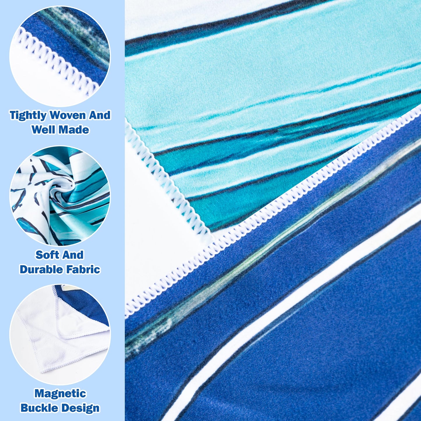 ARefugen 2 Pack Magnetic Beach Towel - 74.8"x30" Turtle Wave Sand Free Quick Dry Microfiber Towel with Built-in Magnets Lightweight for Beach Chair Car Door Pool Travel Camping Yoga with Storage Bag