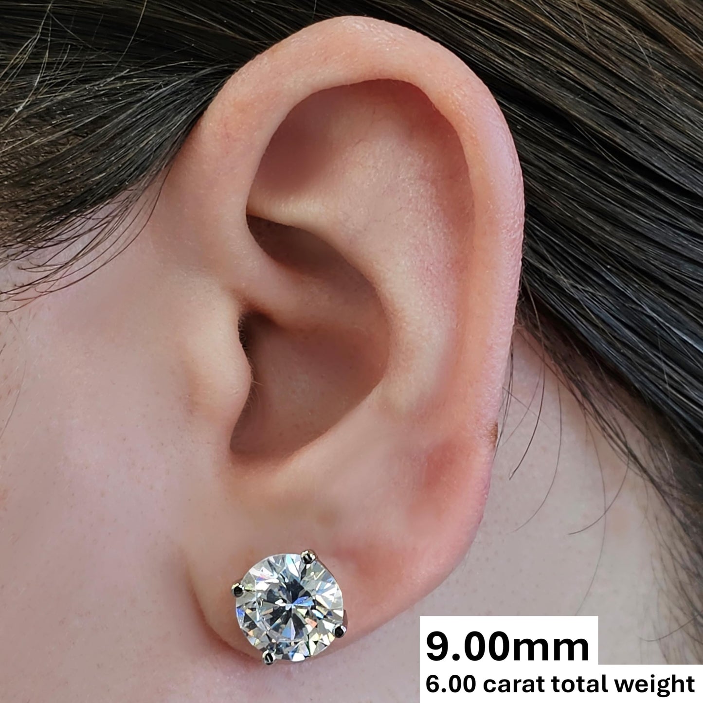 Central Diamond Center 14K Solid Gold Post & Sterling Silver 4 Prong CZ Stud Earrings - Rose Gold Plated - 9.00mm - 6.00cttw