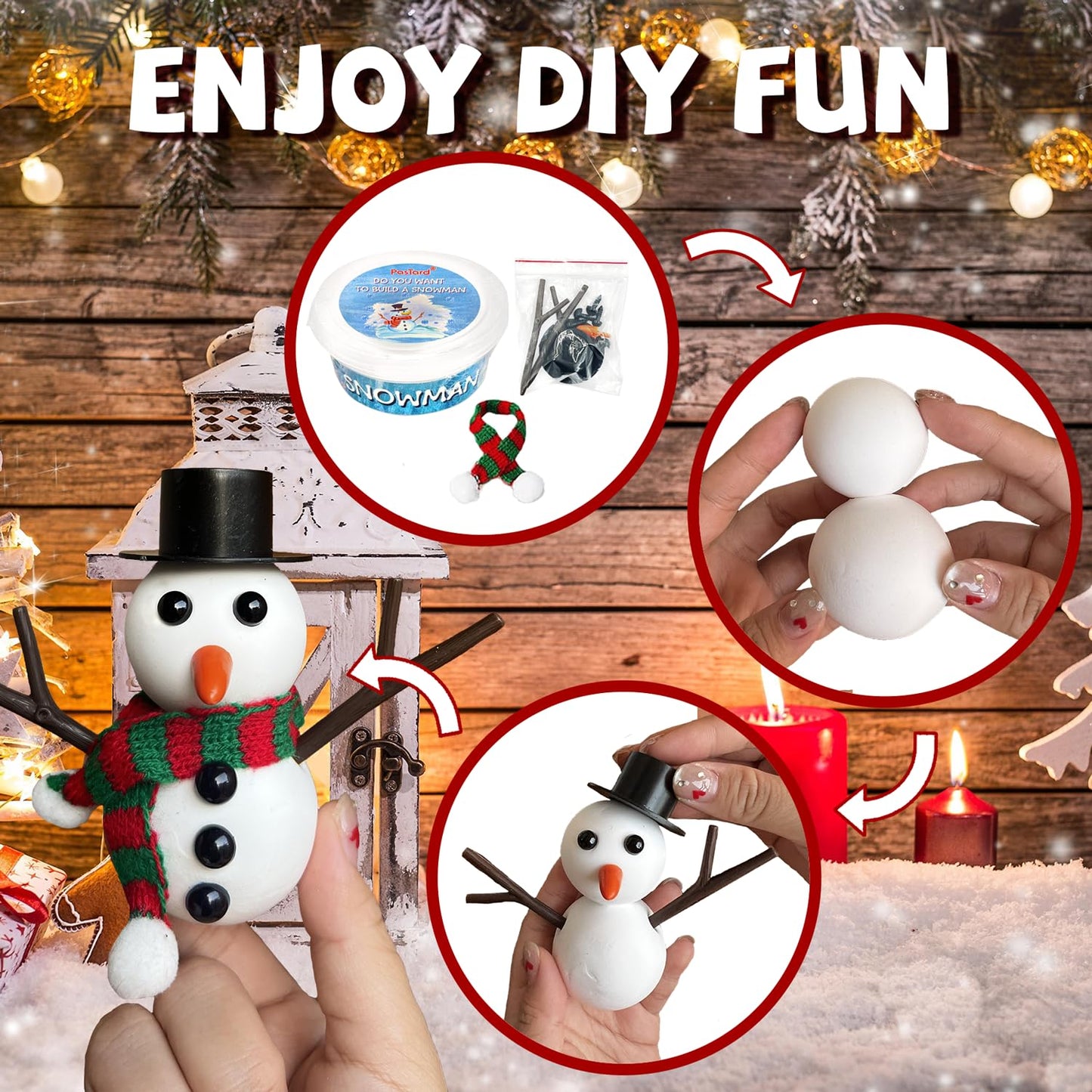 PasTard 12 Pack Build A Snowman Kit Large Quantity Ultralight Clay Big Snowman Family Activities for Kids and Adults Crafts DIY Kit Snow Man Craft Kits for Girls Boys Gift