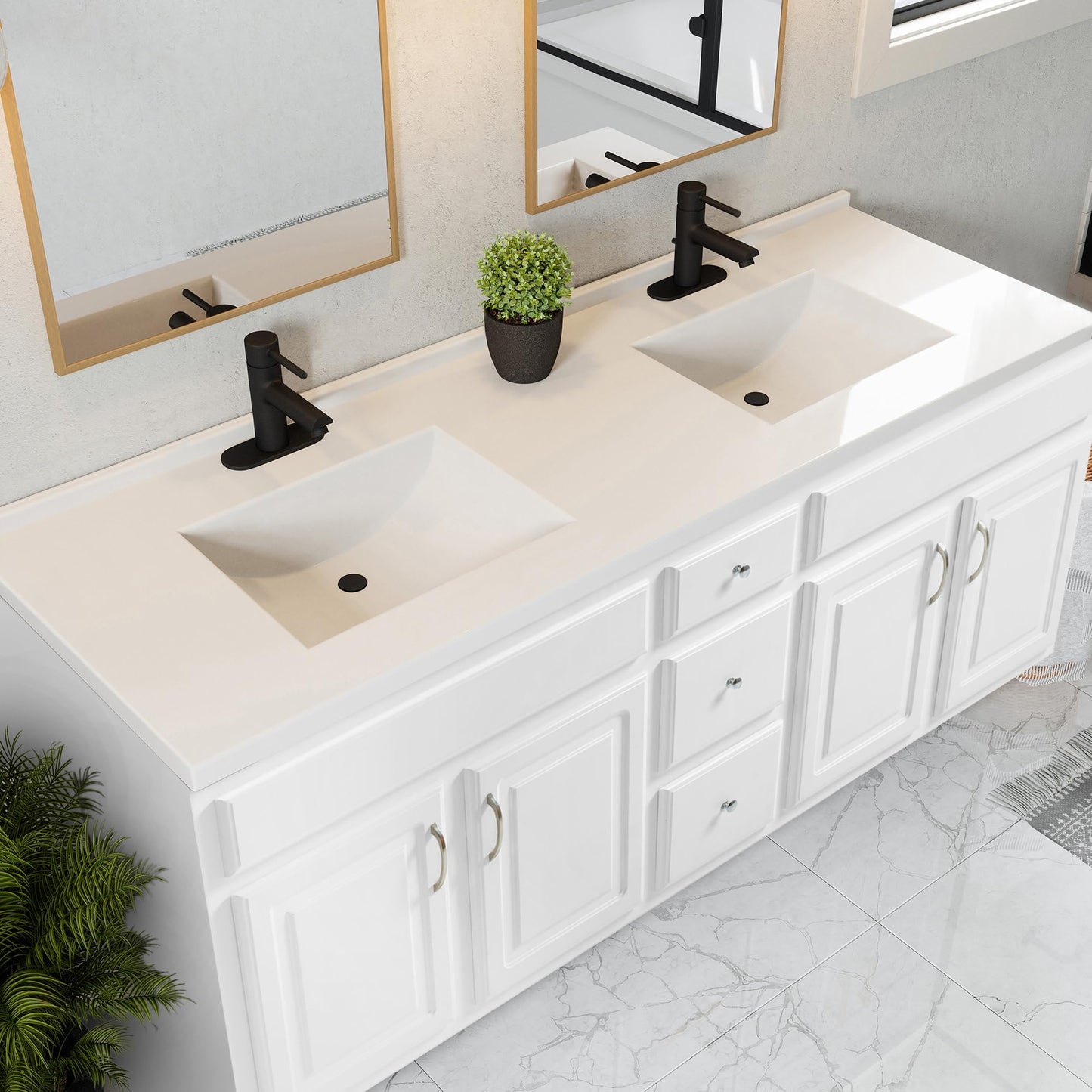 Design House 73-Inch Camilla II Modern Vanity Top with Double Sinks and Backsplash, Improved Packaging, Solid White – Design House, 630277