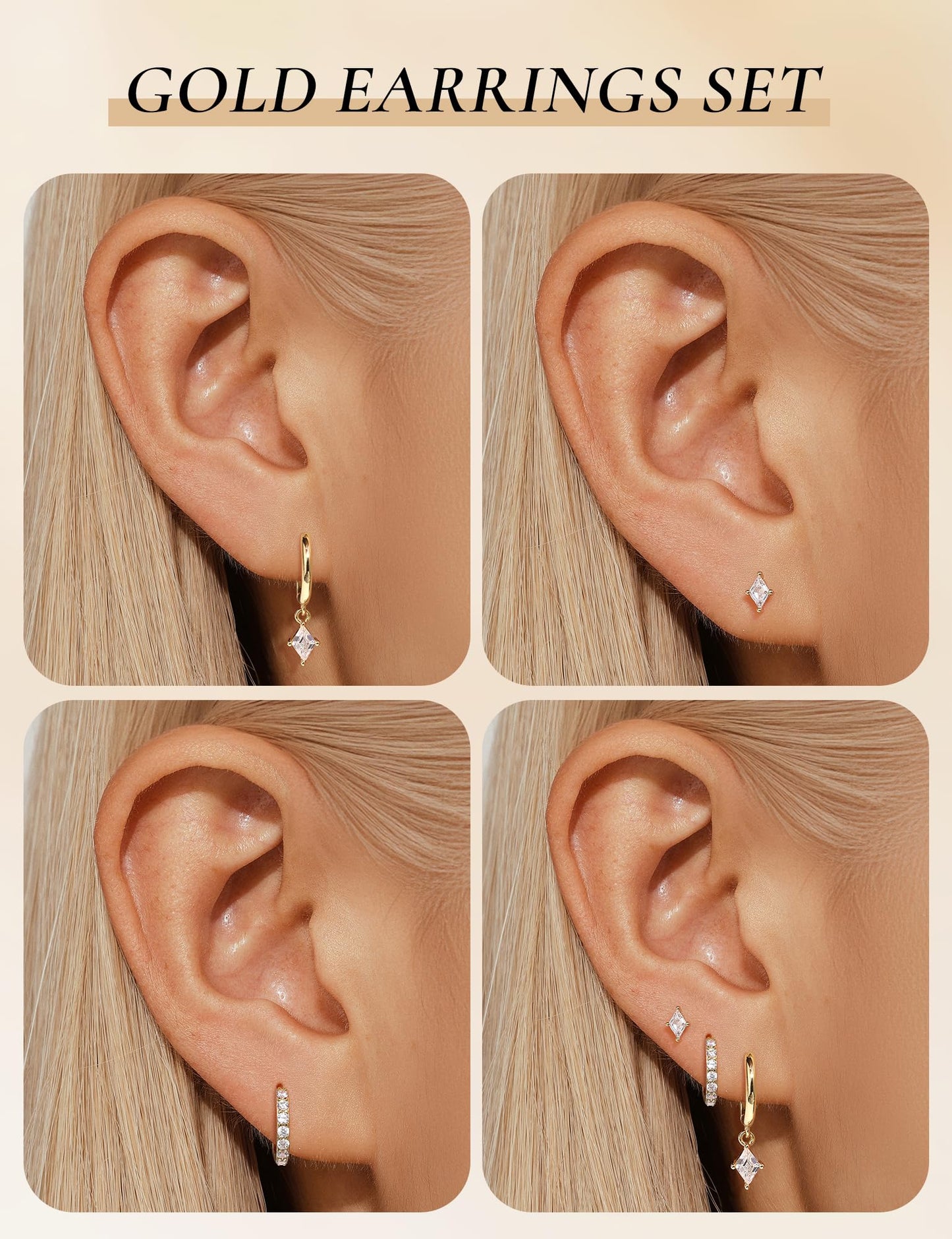 Angelady 3 Pairs 14K Gold Plated Hoop Earrings Set for Women, Dainty Hypoallergenic Dangle Huggie Earring, Trendy Small Earring Stack, Flat Back Stud Earring Jewelry Gifts for Women