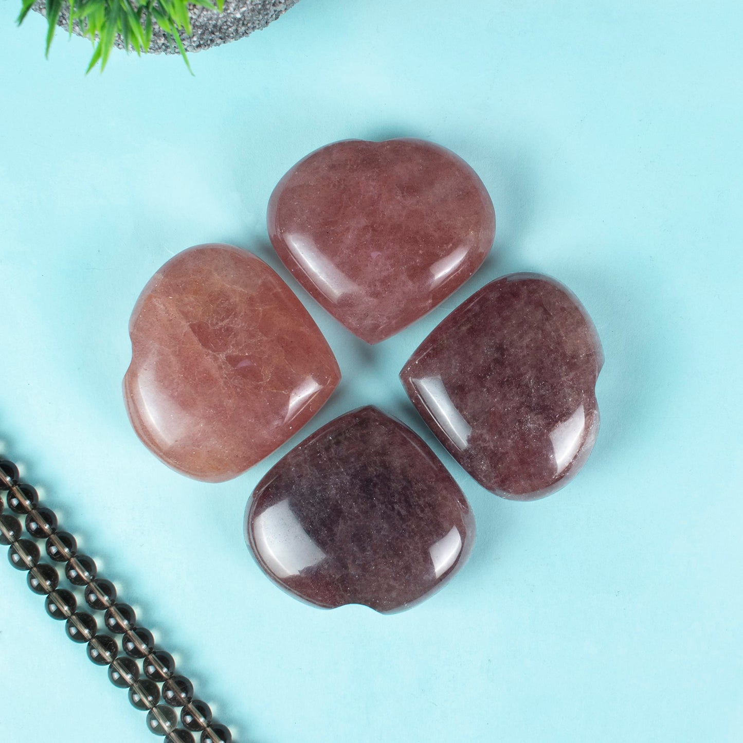 Crocon 50mm Strawberry Quartz Heart stone Big Heart Shape Puff Stones Set 450+ Carats Pocket Crystal Healing Tumble Collection Palm Worry Stone Good Luck Charm Meditation Gift Craft Home Decor