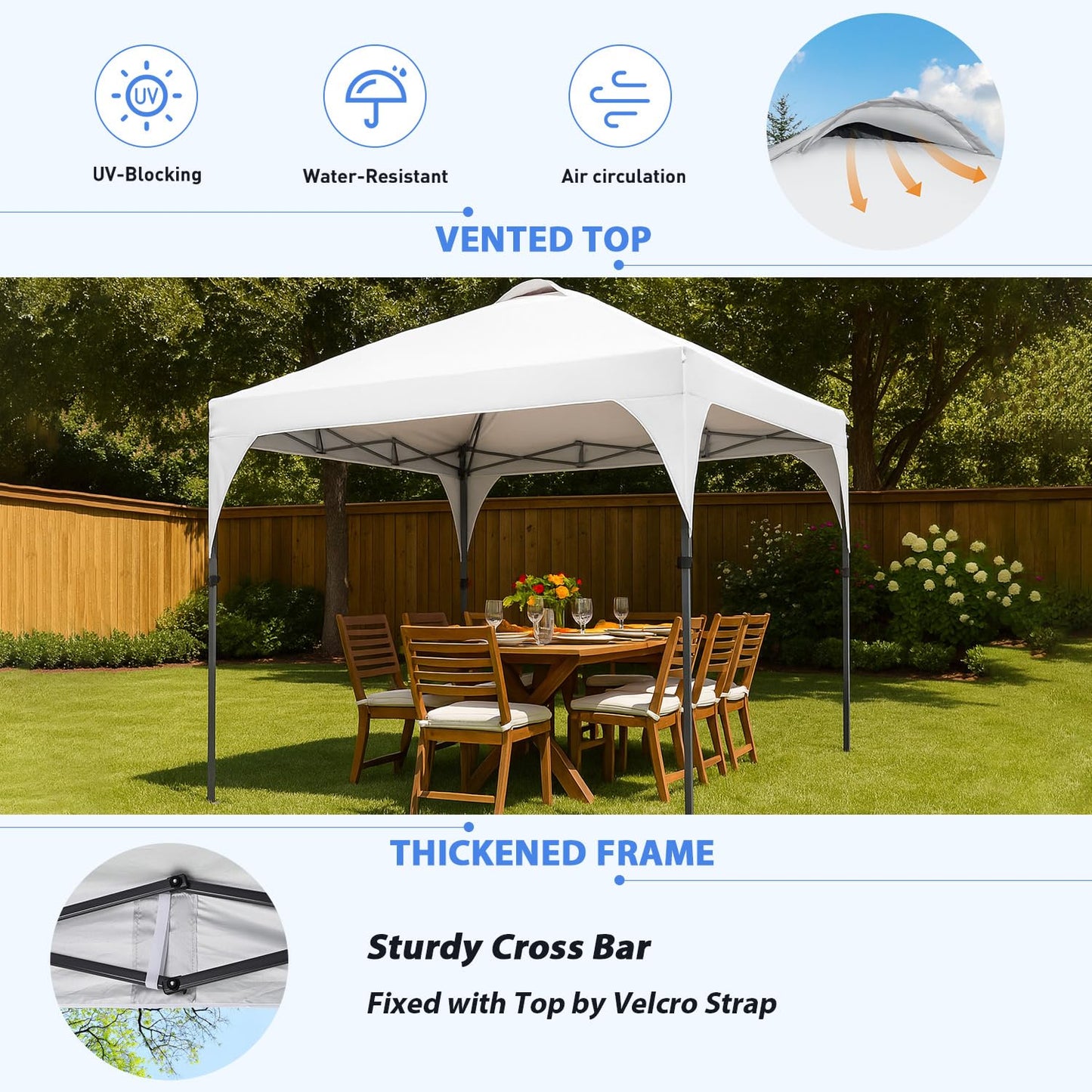 Oneofics Pop Up Canopy, 10x10 FT Instant Outdoor Canopy Tent with Carrying Bag, 3 Adjustable Heights - Portable for Event, Parties, Camping and More Outdoor Activities