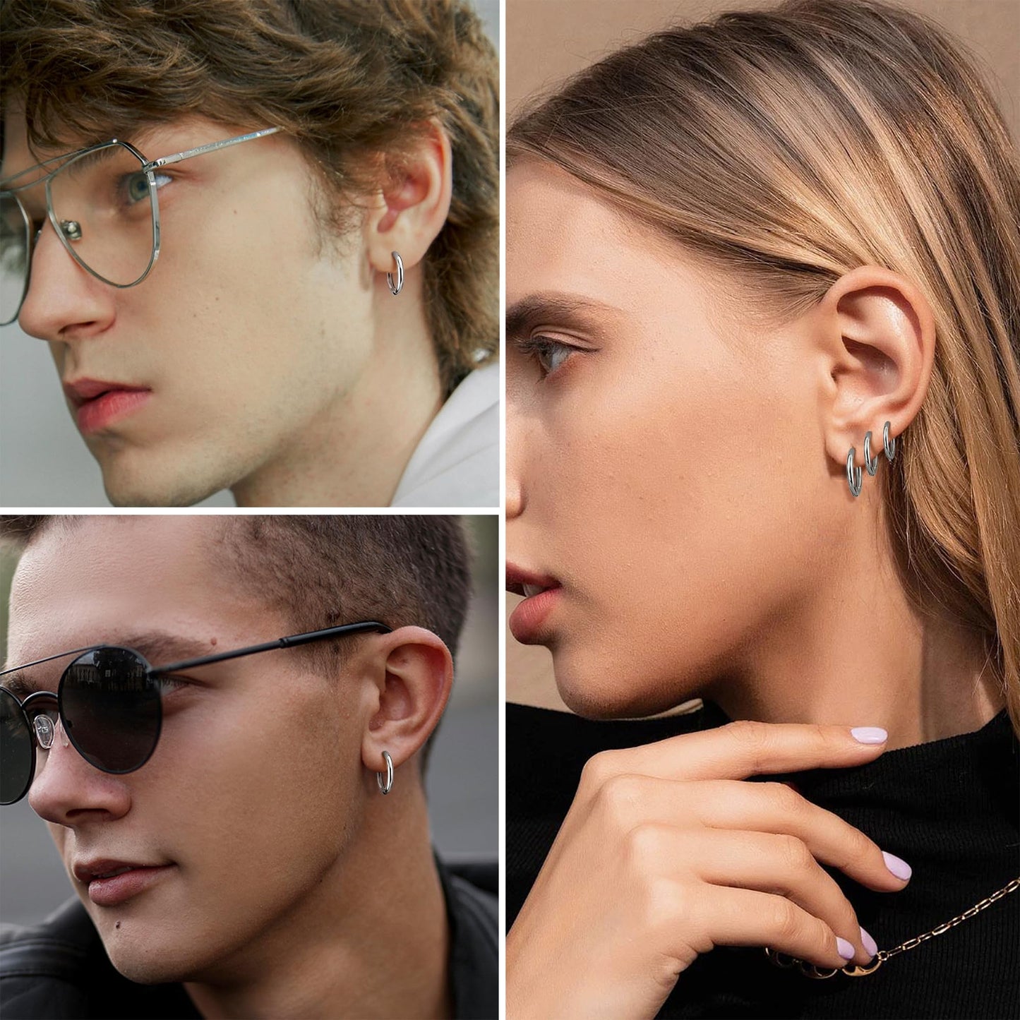 YADOCA 8 Pieces Clip On Earrings For Men Women Non-Piercing Fake Earrings Stainless Steel Clip On Hoop Earring Cool Earrings Ear Clips Set for Gifts, HZHENG-YADC-WLY25-menclip-S