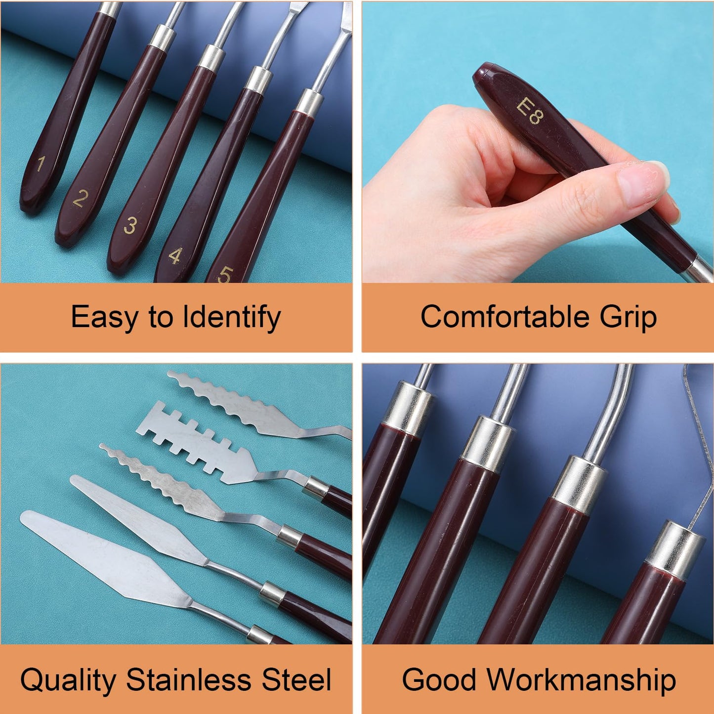 29 Pcs Palette Knife Set, Stainless Steel Palette Knife with Wooden Handle, Numbered Paint Spatula, Oil Painting Supplies for Acrylic Painting, Textured Art