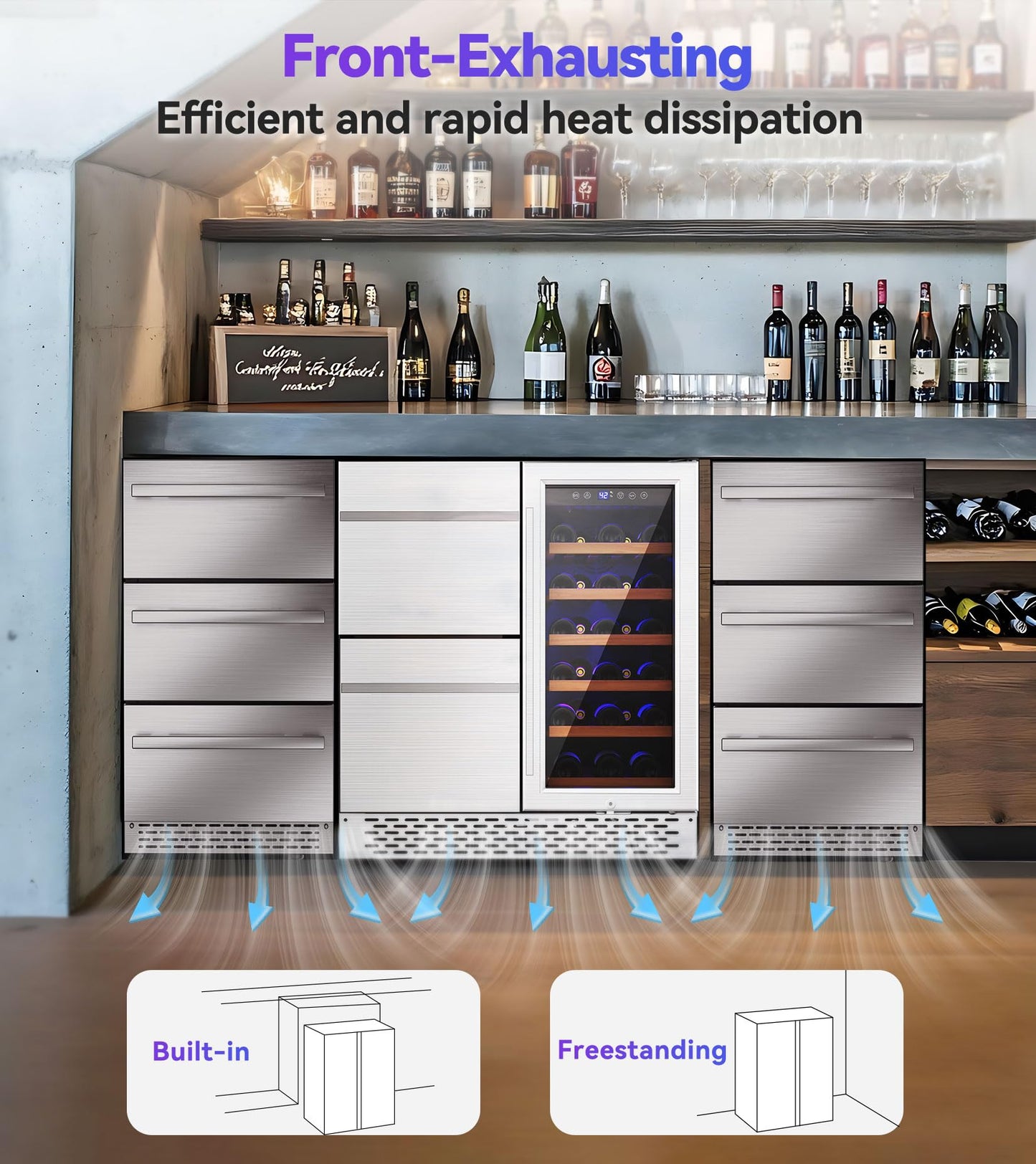RLPI 30'' Outdoor Wine and Beverage Refrigerator 80 Cooler, 2 Drawer Dual Zone Wine Fridge with Intelligent Control Advanced Compressor Under Counter Freestanding for Patio Bar Cabinet