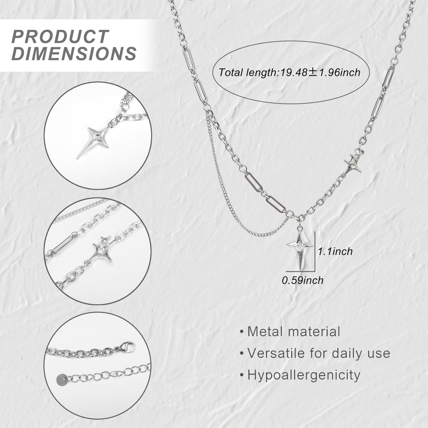 Buyongwant Irregular Necklace for Women Star Y2k Asymmetrical Design Fashionable Silver Jewelry