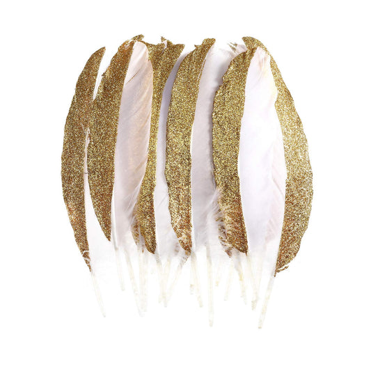 50pcs Natural Goose Feathers Dipped Gold Silver Goose Feather Length in 6-8inches for Party Decor Art Craft(White Half Gold)