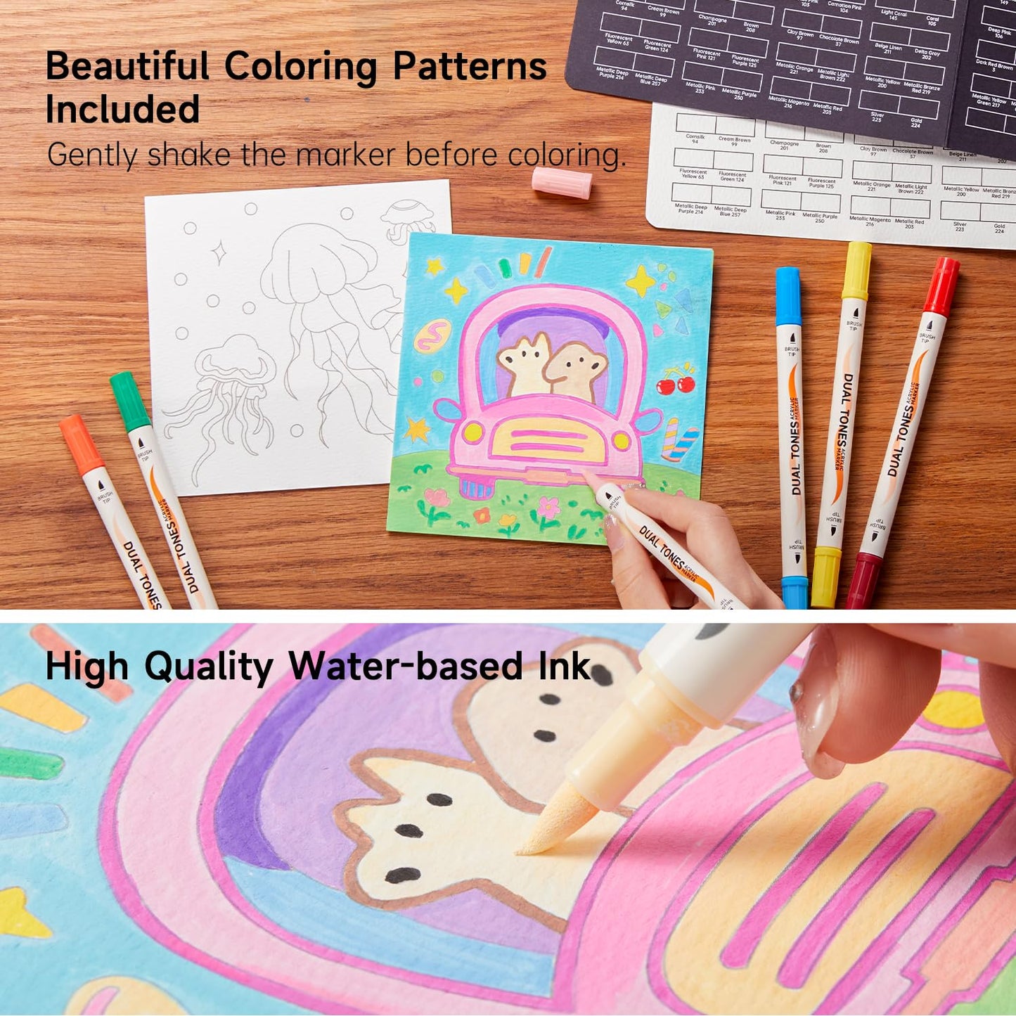 Shuttle Art 120 Colors Dual Tone Acrylic Paint Markers, 60 Pack Acrylic Paint Pens Set for Rock Painting, Ceramic, Wood, Canvas, Glass, Stone, Fabric, Card Making, DIY Crafts & Art Supplies