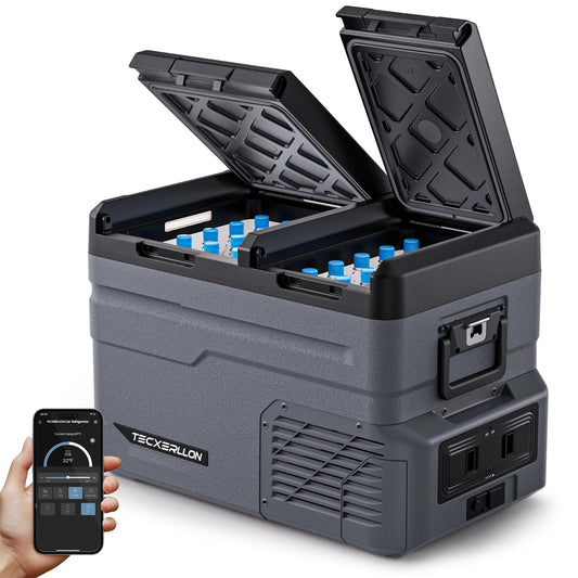 TECXERLLON 12 Volt Car Refrigerator Dual Zone Electric Cooler, 40 Quart Portable Freezer Fridge with APP Control, Compatible with Detachable Battery (Not Included), for Overlanding, Camping, RV, Truck
