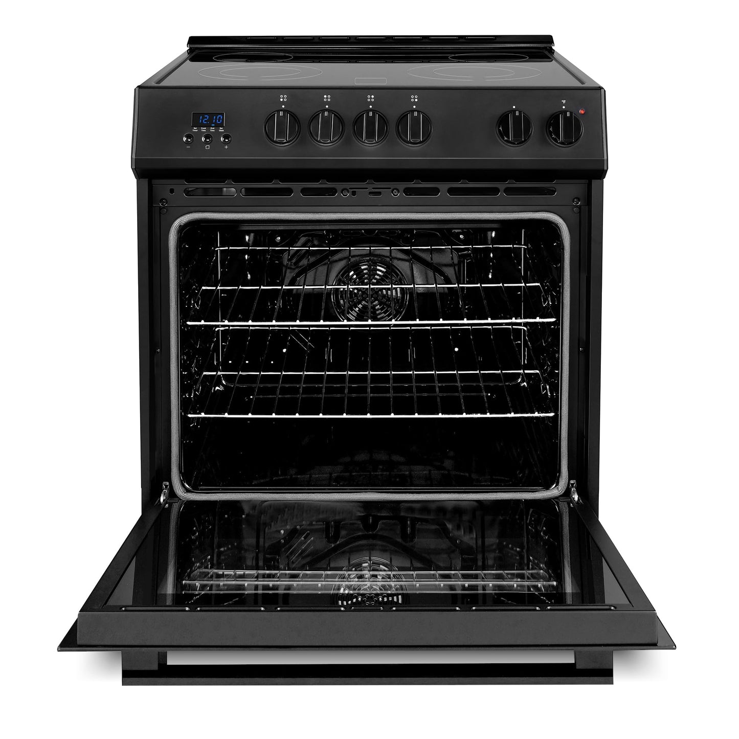 COSMO COS-ERD304K-BK 30 in. Stellar Collection 5.0 cu. ft. Electric Range with 4 Burner Glass Cooktop and Convection Oven in Matte Black