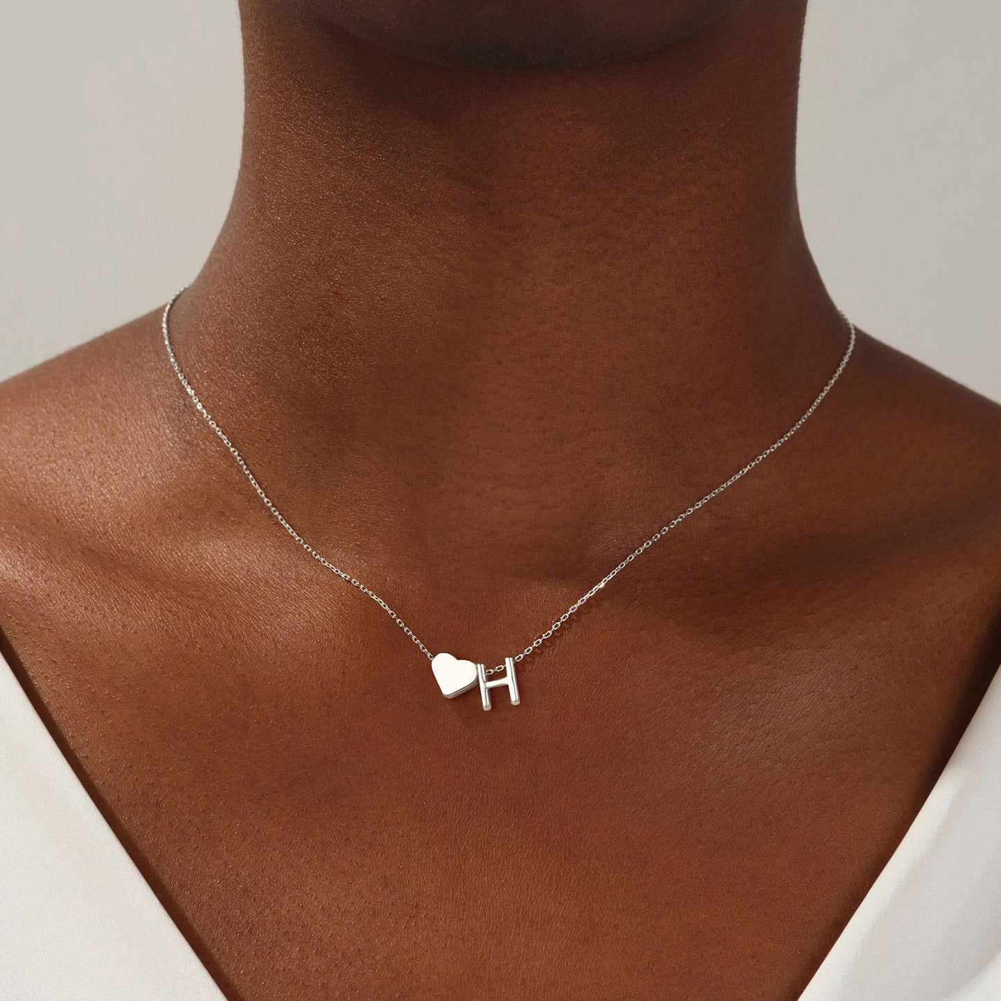 Turandoss Heart Initial Necklace for Women, 18K White Gold Plated Heart Initial H Dainty Necklaces Tiny Silver Necklaces Birthday Gifts for Women Jewelry