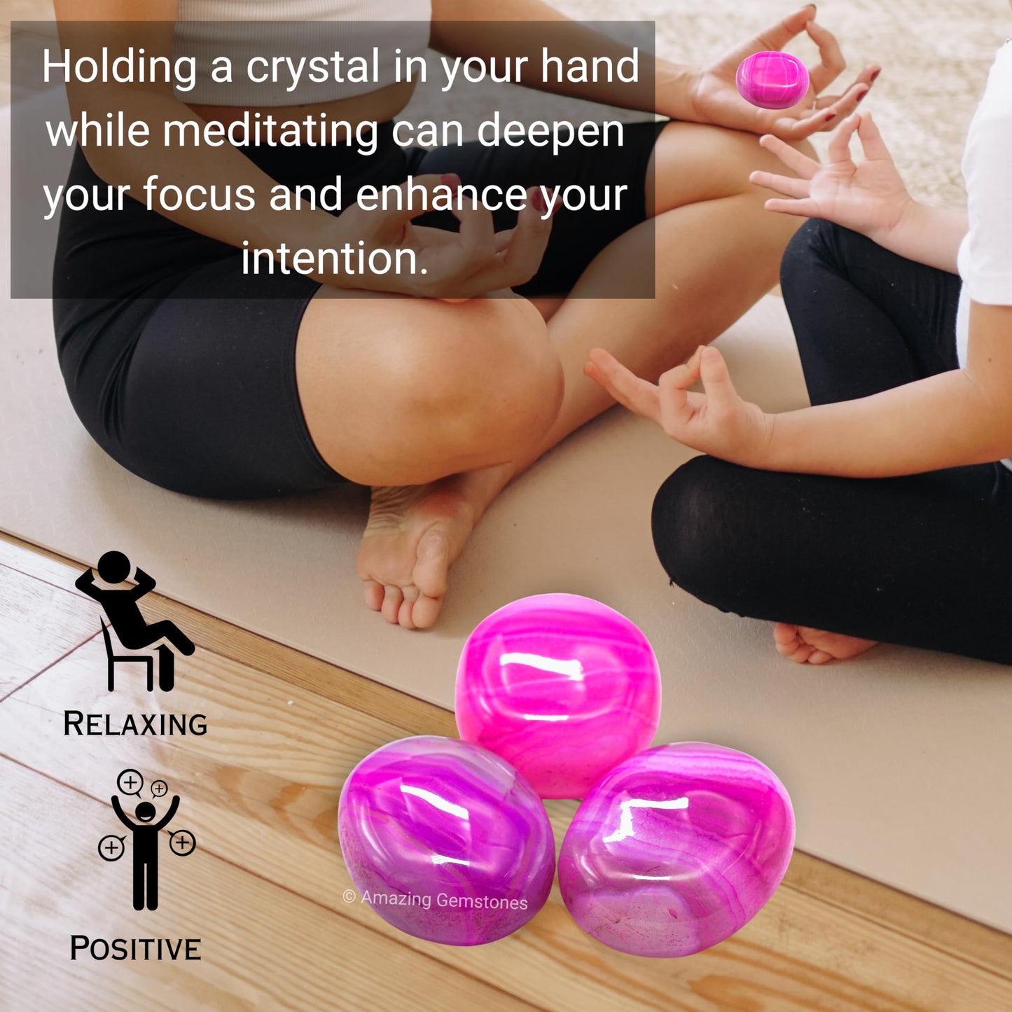 Amazing Gemstone Pink Onyx Crystals and Healing Stones - Large Palm Stone Crystals Piedra - Crystal for Good Luck, Balanced Positive Energy, Meditation - Unique Stocking Stuffers, Gifts for Women, Men
