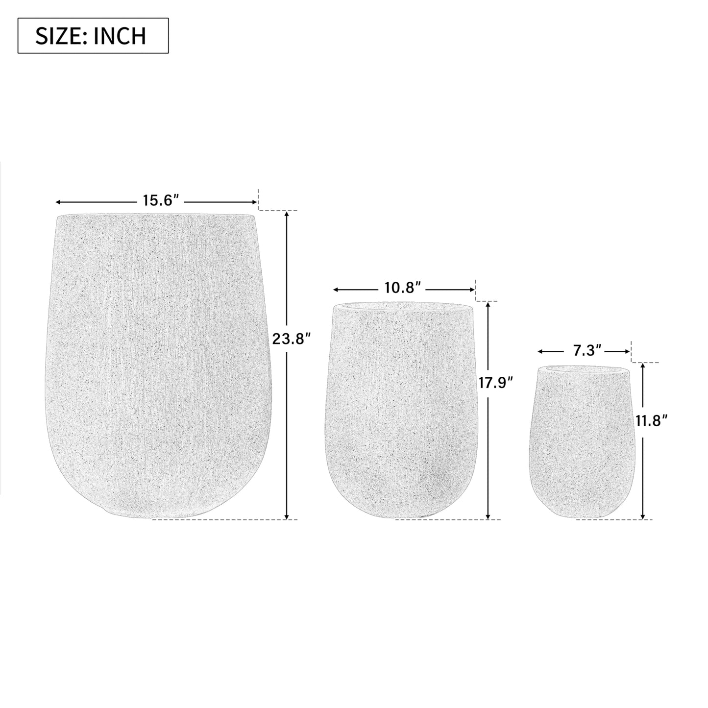 GDFStudio Lightweight MgO Egg-Shaped Planter Set of 3 Large Indoor Outdoor Plant Pots with Drainage Hole & Rubber Plug, Stone Texture Round Flower Pots for Patio Balcony Garden Lawn Poolside, Black