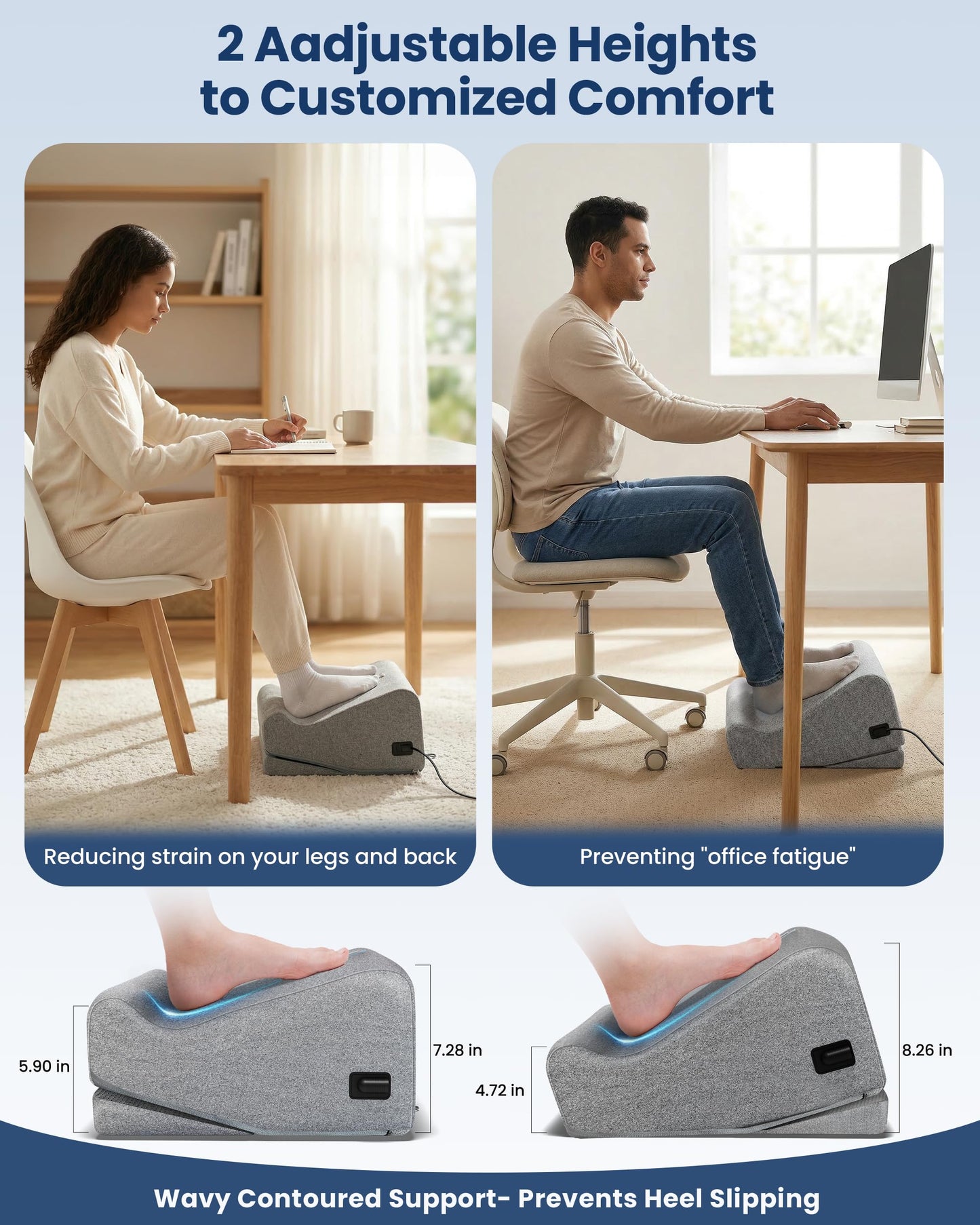 Comfier Under Desk Foot Rest at Work with Graphene Fast Heat Cloth,Ergonomic Heated Foot Stand with 2 Heights & 3 Heat & 3 Vibration,Heel Support for Back,Leg Pain Relief,Office Home,Gift Men,Women