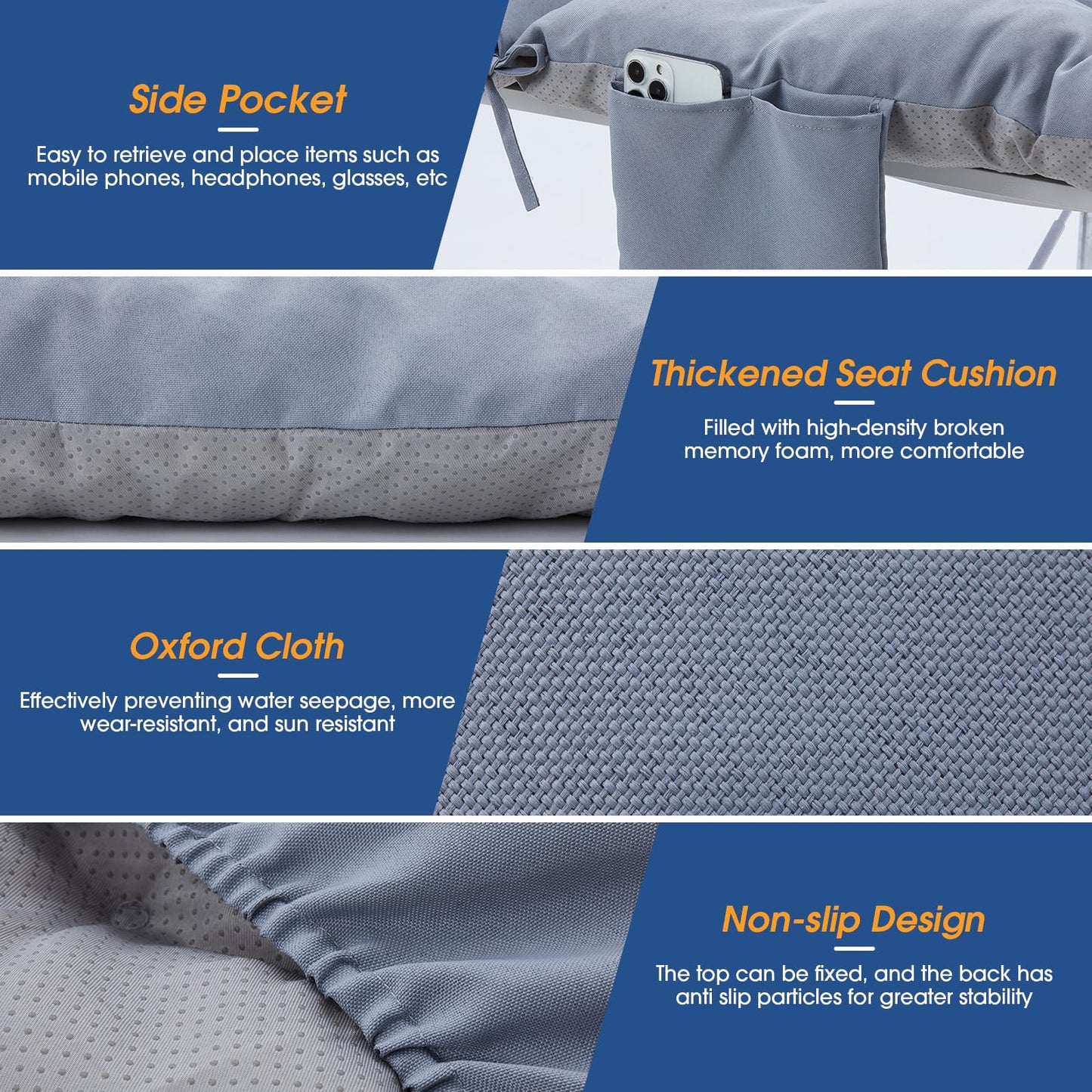 GNRZZT Outdoor Chaise Lounge Cushion 76 x 22 x 4.7 Inch, Thick Tufted Lounge Chair Cushion Replacement Pad for Patio Recliner, Indoor Outdoor Long Seat Cushion with Ties, Light Gray