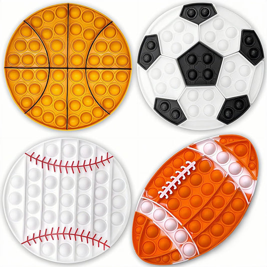 4 Pcs Fidget Toys, Sports Push Bubble Pop Fidget Sensory Toy Football Basketball Baseball Rugby, Squeeze Toys Set for ADHD Autism Stress Relief Toy Gift