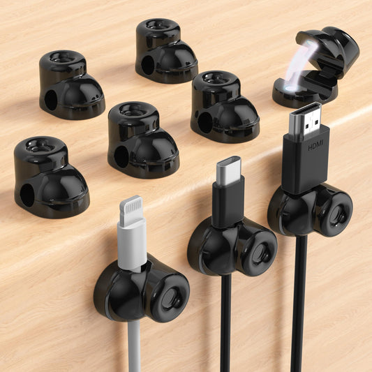 Magnetic Cable Clips, Adjustable Cord Holder Management, Adhesive Wire Keeper Organizer for Home Office Desk Phone PC Car Wall Desktop Nightstand Appliance (8-Pack Crystal Multicolor)