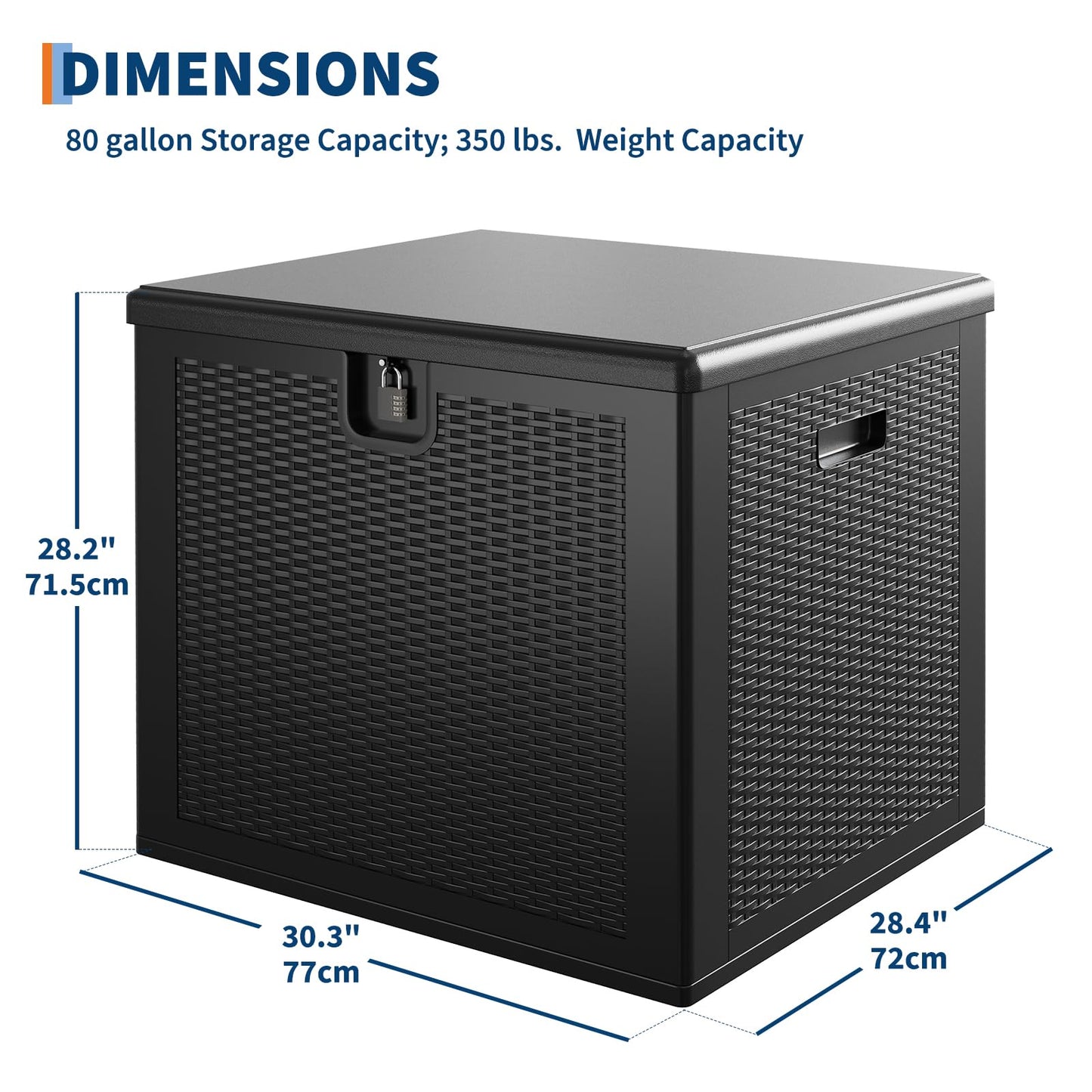 IDEALHOUSE 80 Gallon Resin Deck Box, Waterproof Outdoor Storage Box with Lockable Lid & UV Resistant, Patio Furniture Cushion Storage Container for Garden, Backyard, Poolside (Black)