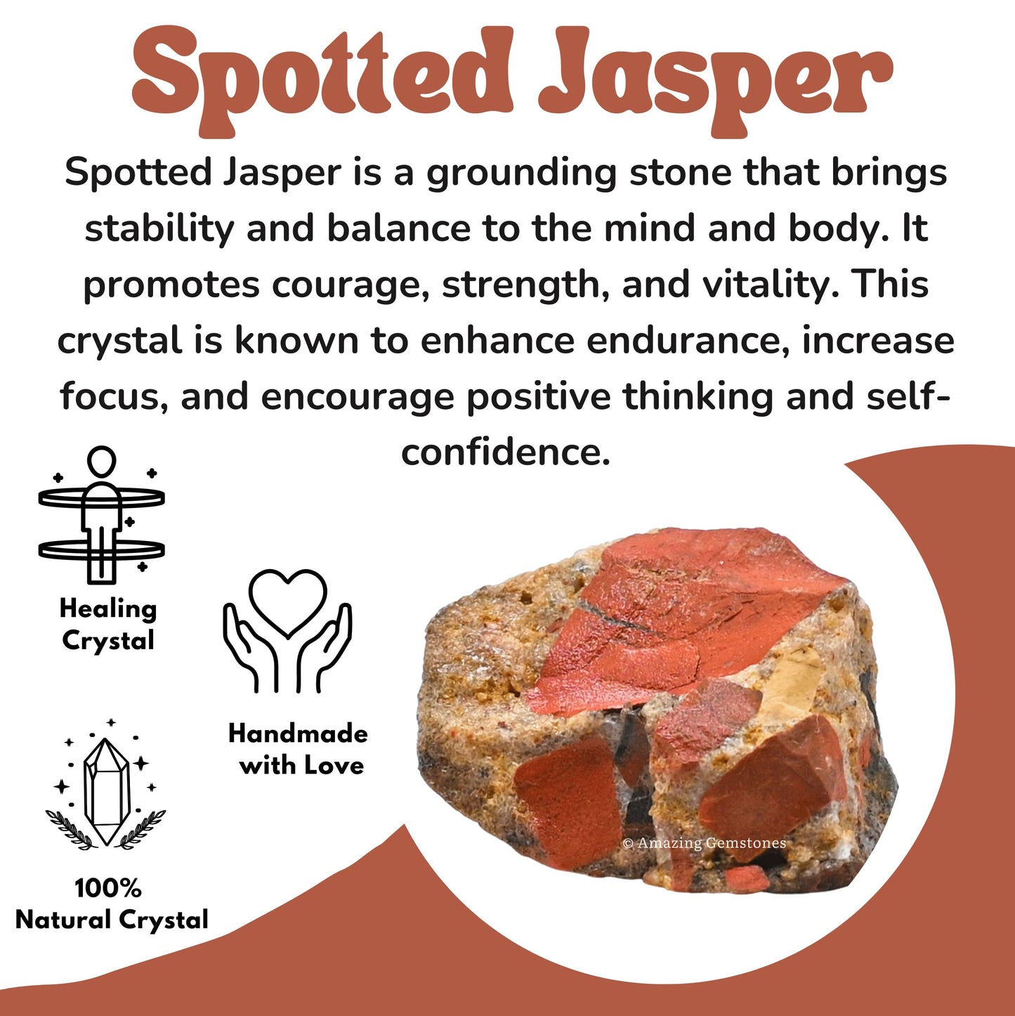Amazing Gemstone Spotted Jasper Raw Crystals and Healing Stones, Natural Rocks for Tumbling and DIY Raw Stones and Crystals (1 Piece)