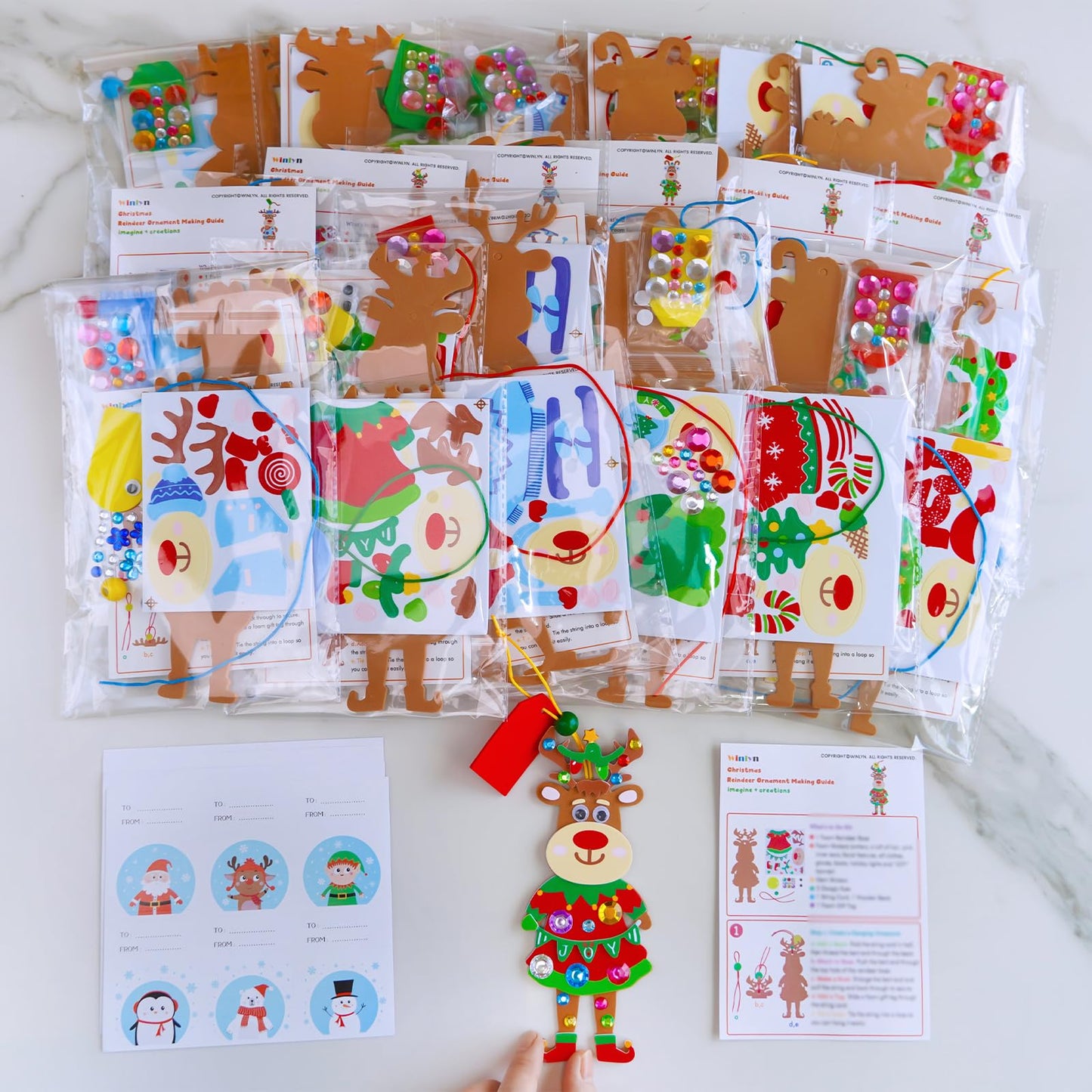 Winlyn 24 Sets Christmas Decorations DIY Reindeer Tree Ornaments Winter Crafts Kits Foam Reindeer with Festive Foam Stickers for Kids Holiday Seasonal Gift Home Classroom Activities Party Favors
