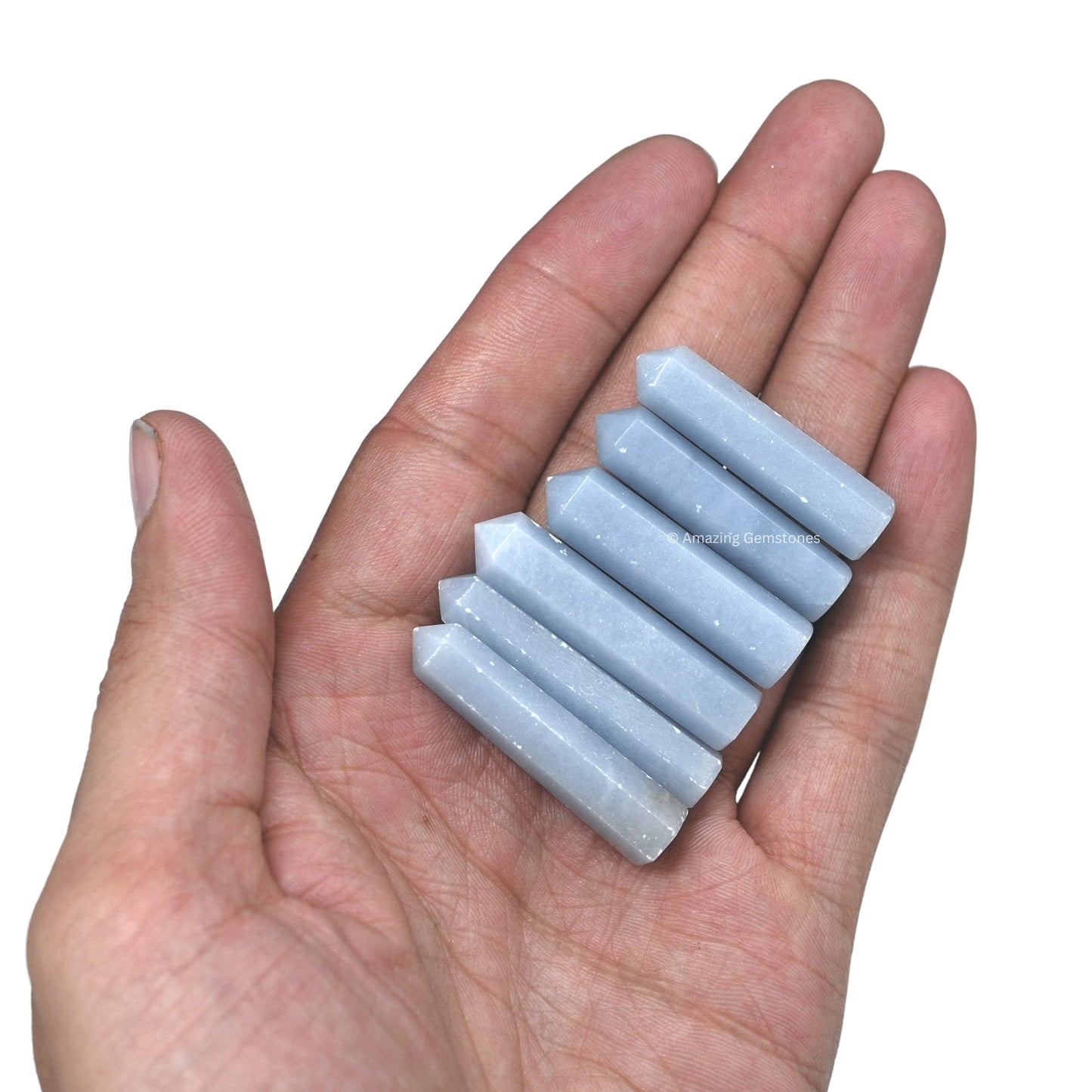 Amazing Gemstone Angelite Crystal Points Bulk Healing Crystals and Stones - Pack of 3 Single Terminated Healing Wand Point Bulk Crystals for Crafts, Crystal Grid, DIY Work - Premium Crystals