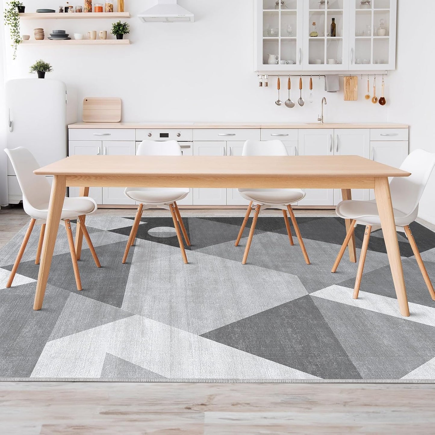 HOMFINE Washable Area Rug - Geometry Style Modern Rugs for Living Room, Bedroom, Machine Washable Rug Soft Non Slip Non Shedding Area Rug - Grey, 4'x6'