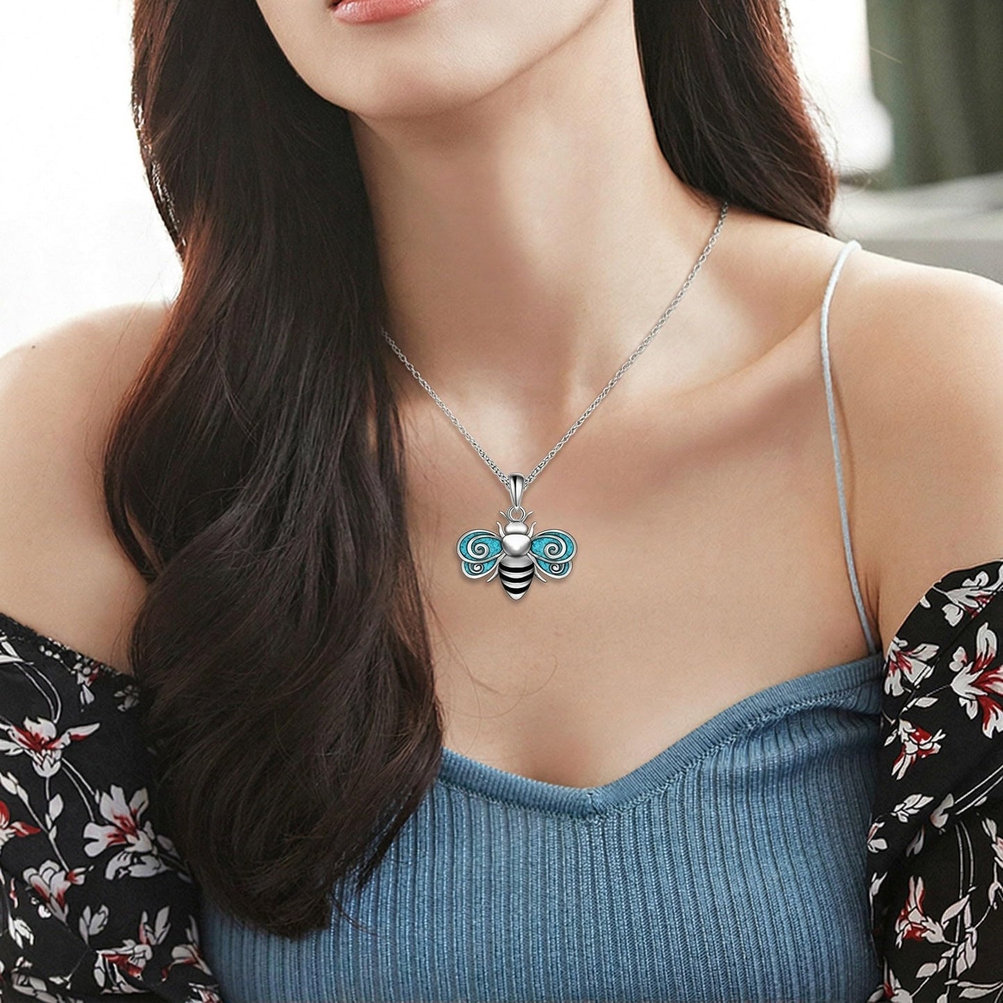 HKPATOP Bee Necklace 925 Sterling Silver Turquoise Bumble Bee Pendant Cute Jewelry Gifts for Women Animal Lovers