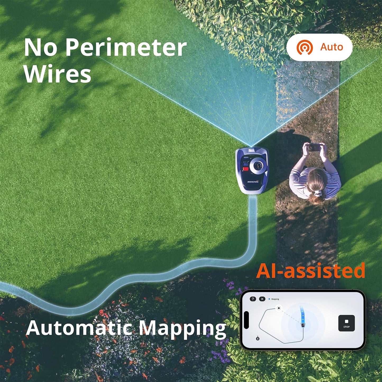Navimow i105N + Rough Terrain Kit, Robust Wheels for Muddy Terrain and up to 35% Incline.