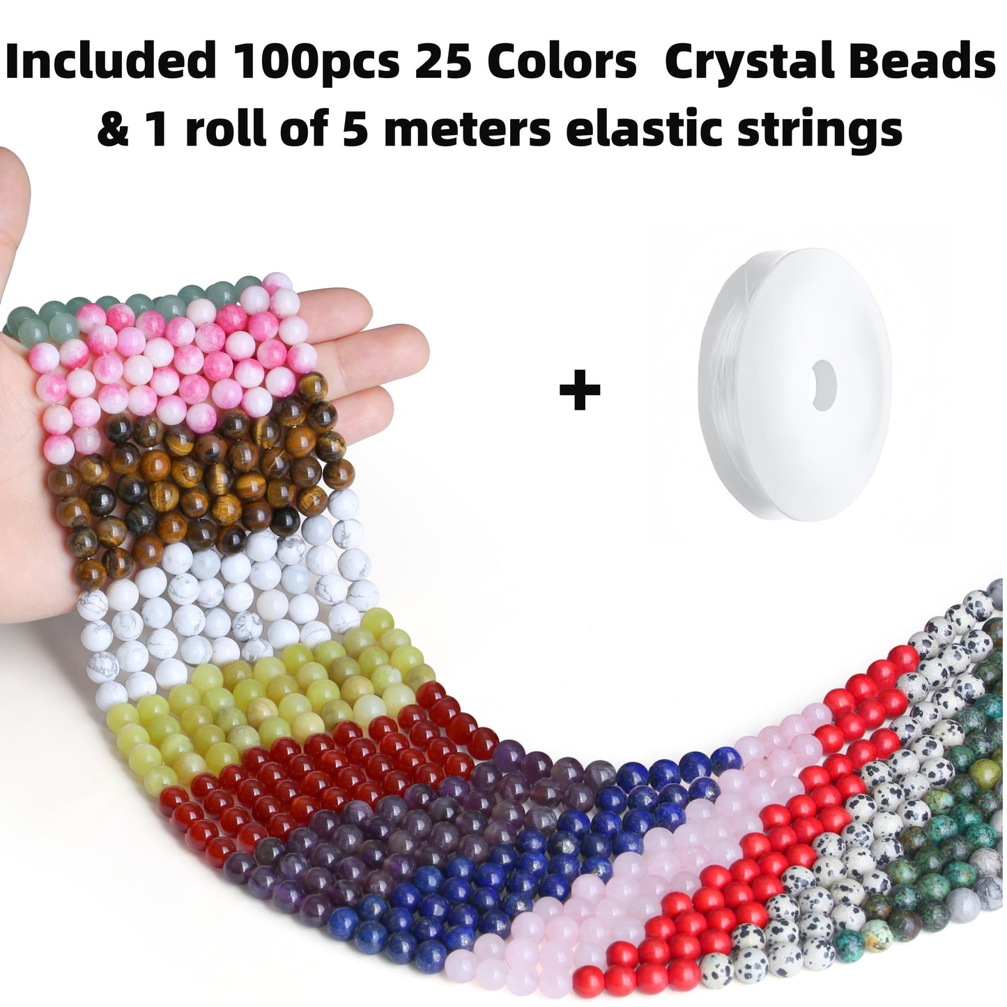 QINJIEJIE 8mm Beads Crystal Beads Colorful 100PCS Stone Beads Round Beads Loose Gemstone Beads Stone Beads for Jewelry Making DIY Bracelet Necklace Earrings Crystal Beads for Jewelry Making