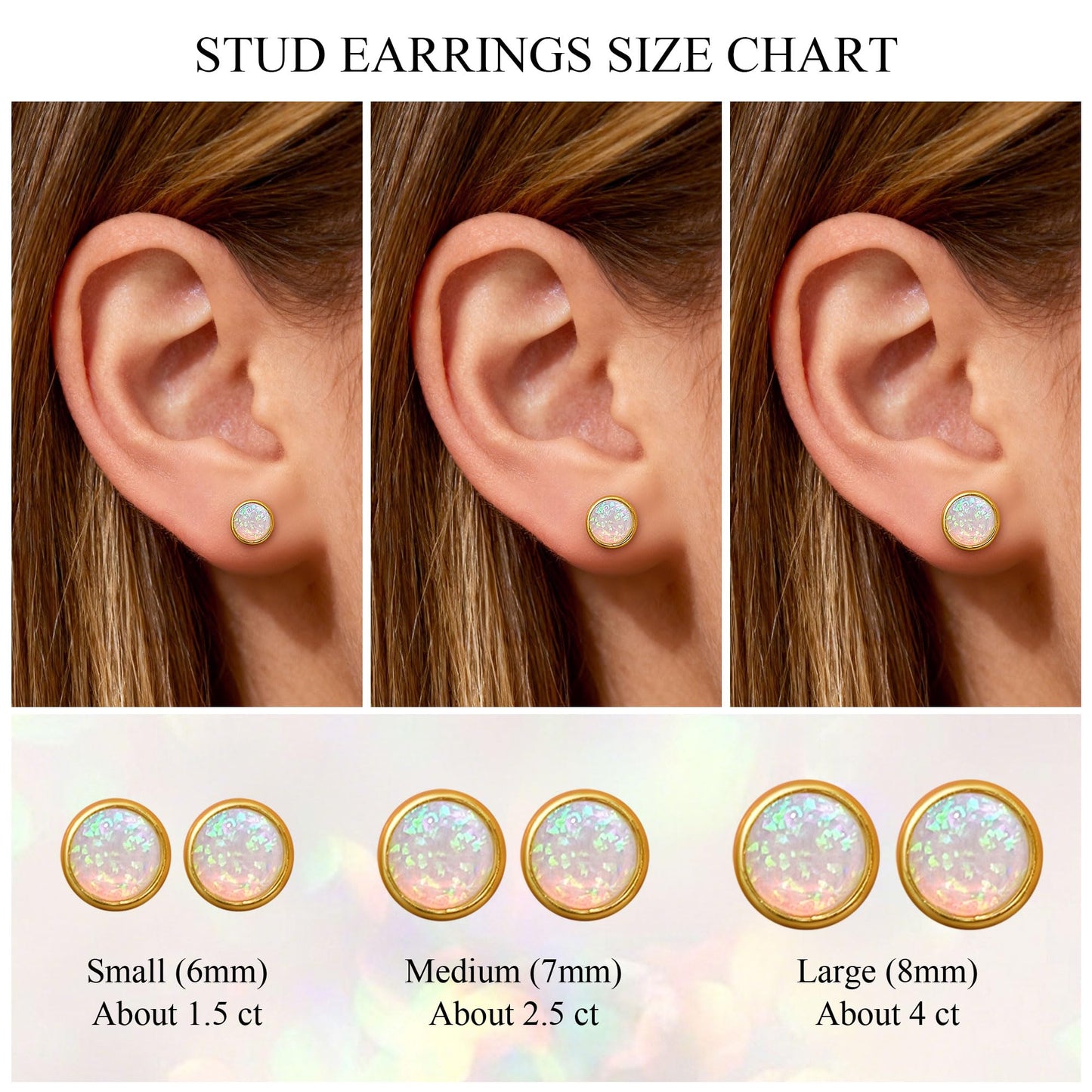 Opal Stud Earrings for Women Men, 925 Sterling Silver Hypoallergenic Earrings, Round & Oval Bezel Set Created Opal, Multi-Color Jewelry Gift (White/Red/Blue/Green)