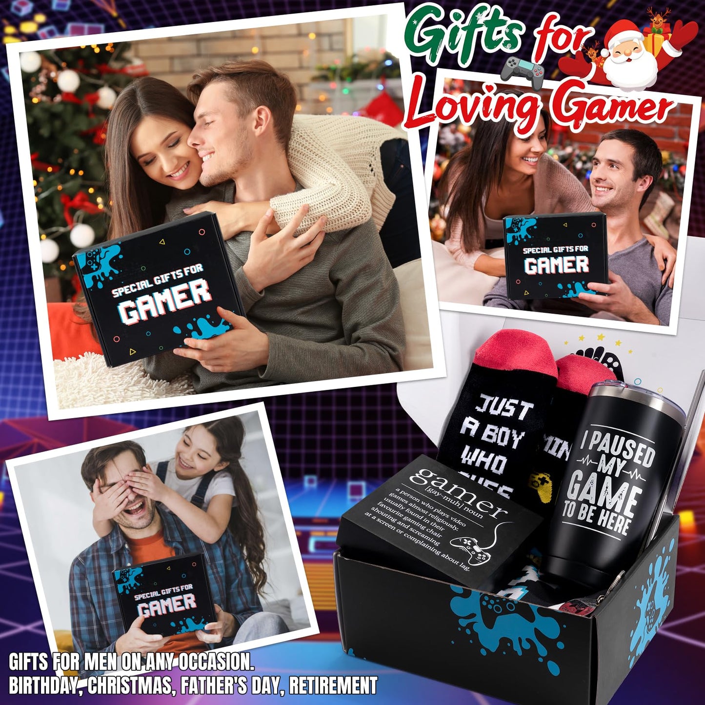Gamer Gifts Sets for Boys, Birthday Christmas Cool Gaming Gift, Gaming Throw Blanket Tumblers Funny Pillow Covers Socks Keychain and Gifts Box for Easter Basket Graduation Men Girl Teen Gamer Lover