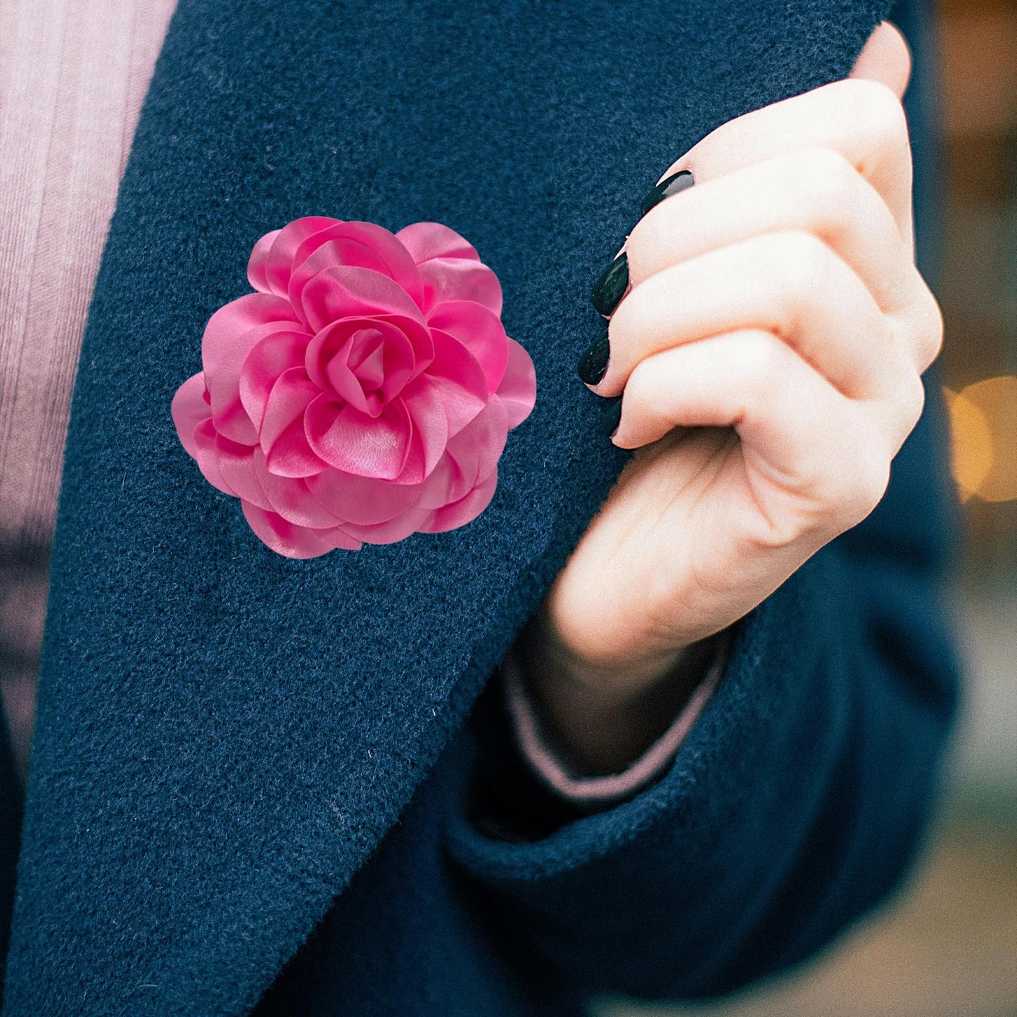 ZZ ZINFANDEL 19mm Extra Large Rose Flower Brooches Lapel Pins Dainty Satin Fabric Brooches Big Camellia Flower Brooch Pin for Women Wedding Part Dance Clothes Accessories Jewelry Gifts (pink)