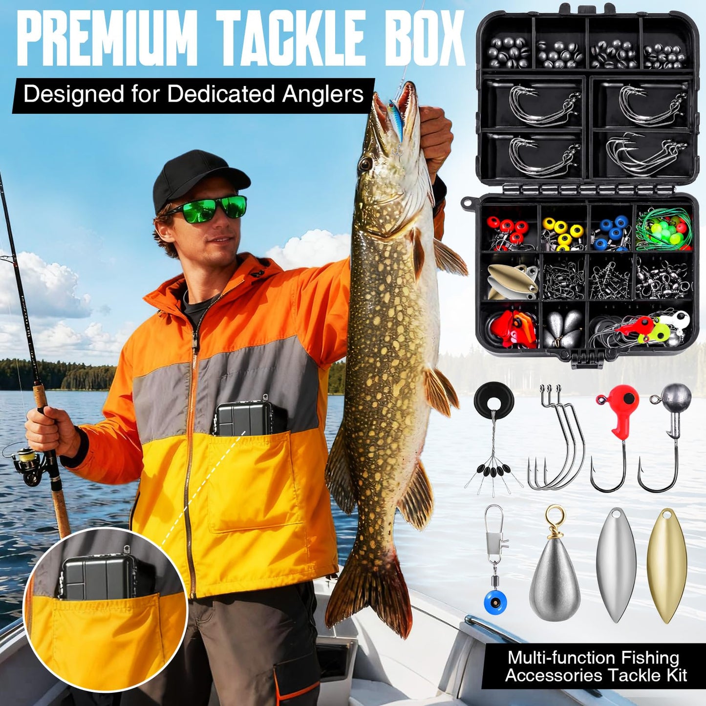 TOPFORT 187/343pcs Fishing Accessories Kit, Organized Fishing Tackle Box with Tackle Included, Hooks, Weights Sinkers, Fishing Gear and Equipment, Gift for Men