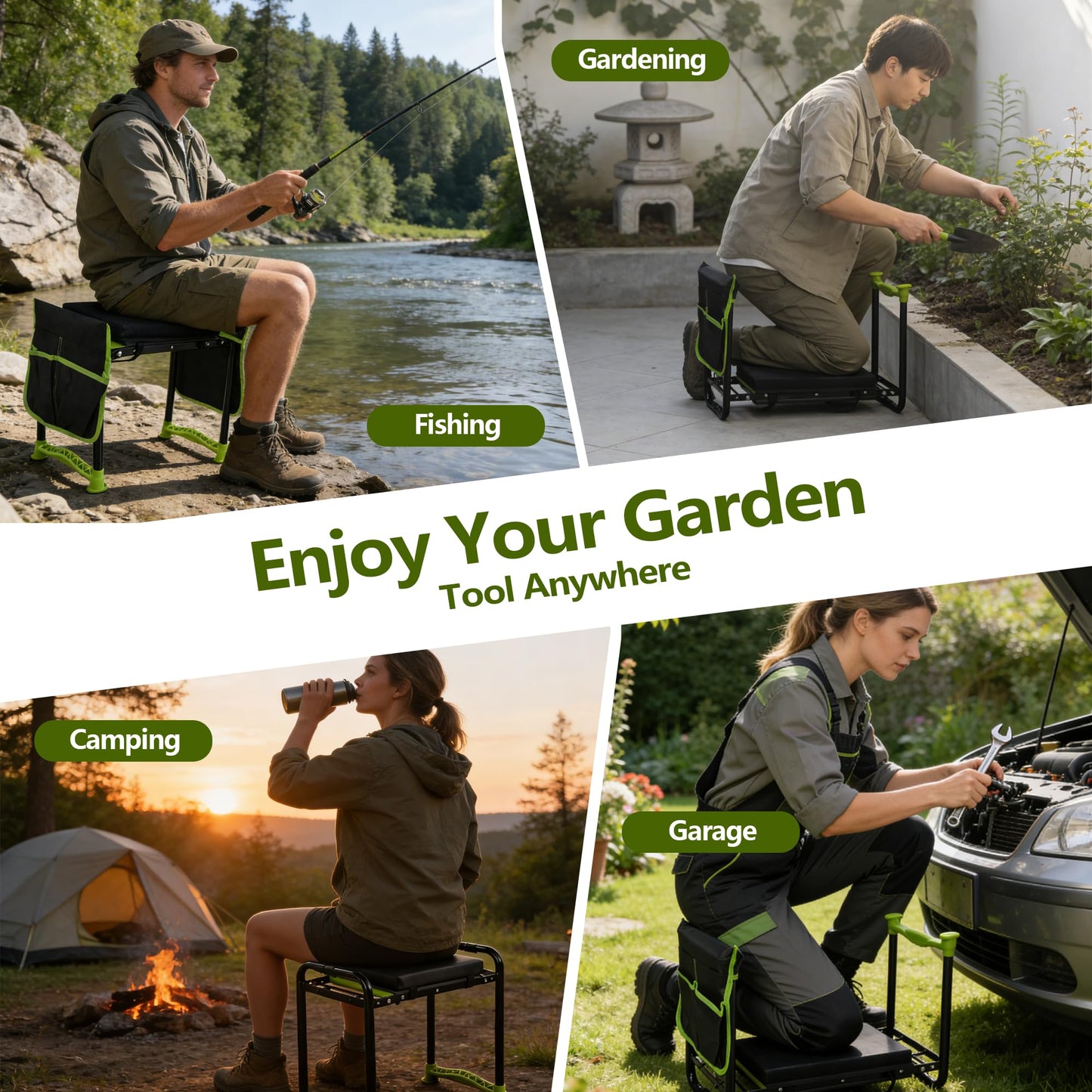 Chiyhshaa Garden Kneeler and Seat, Heavy Duty Garden Stool with 11" Wide Detachable Kneeling Pad, Foldable Garden Bench Chair with 2 Gardening Tool Pouches, Gardening Gifts for Women, Seniors