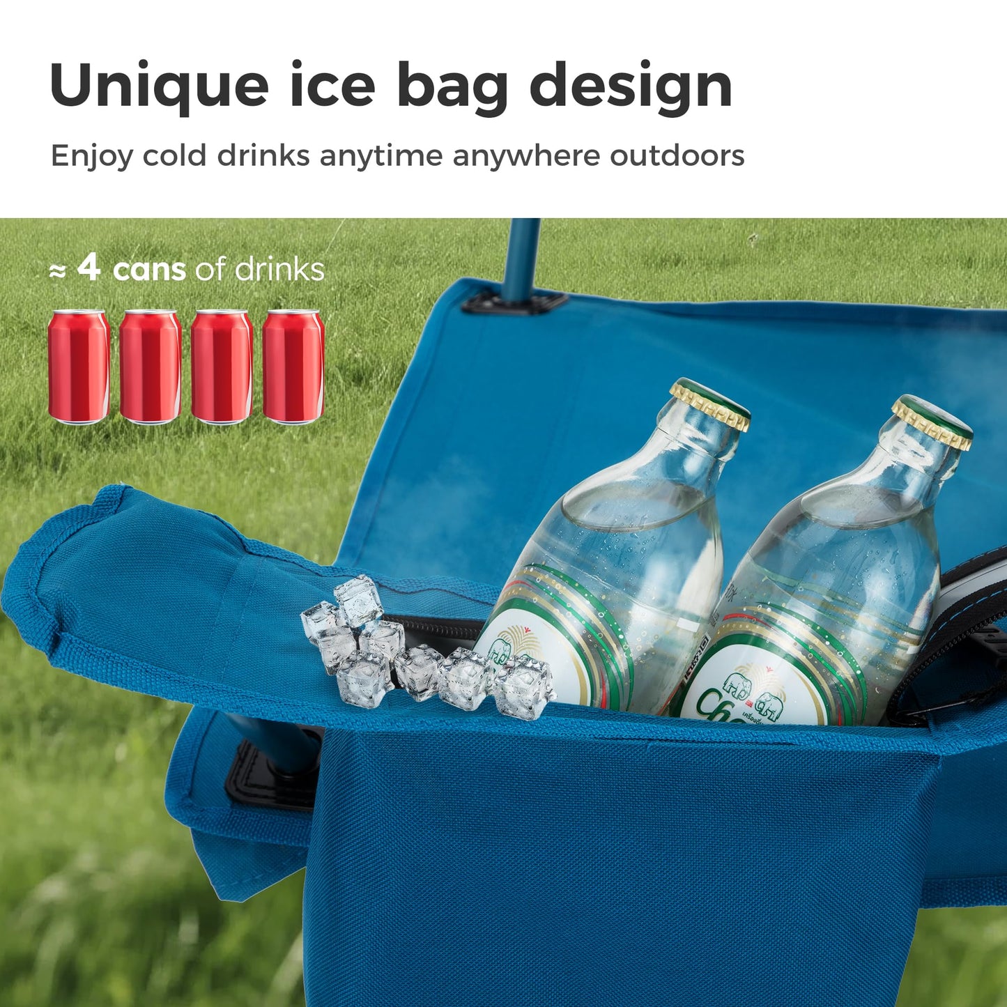 LET'S CAMP Camping Chair 2 Pack Folding Chair with 4-Can Cooler Bag Portable Lawn Chair with Cup Holder,Storage Pocket, Supports 350LBS, Collapsible Chair for Camp, Beach, Picnic (Blue)