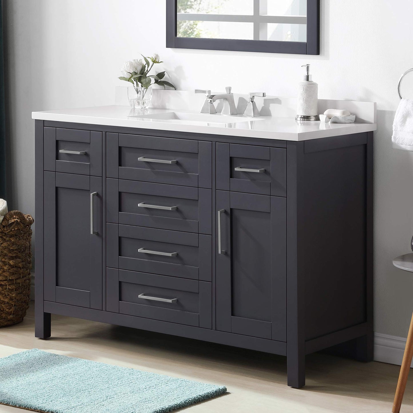 OVE Decors Maya Bathroom Vanity and Double Sink Combo with Countertop | Backsplash included | Fully Assembled Vanity Set, 60 in., DOVE Grey