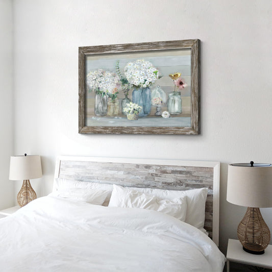 Framed Wooden Flowers Wall Art: Large Florals Vase Picture Botanical Plants Artwork for Living Room