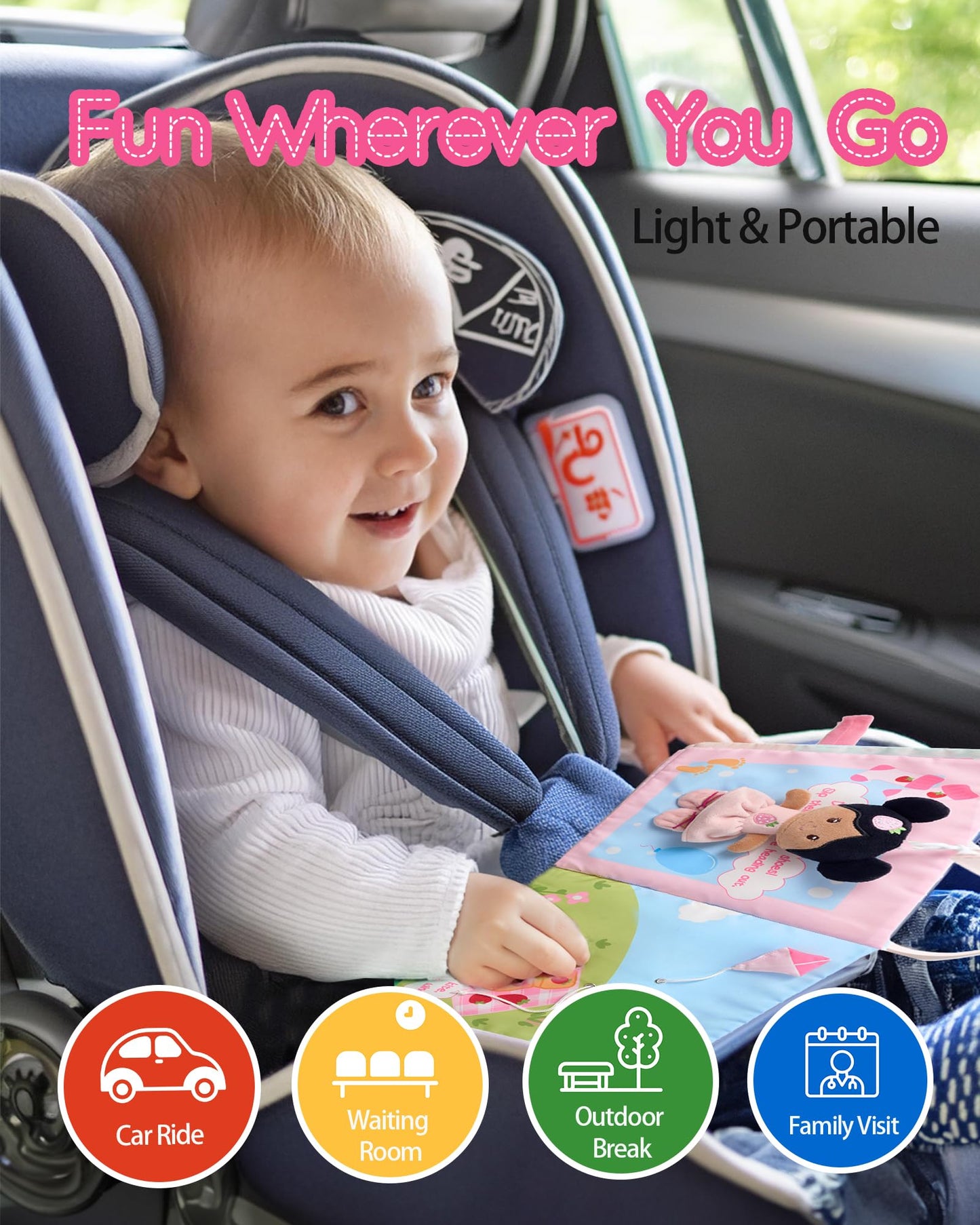 LeyaDoll Interactive Sensory Soft Cloth Book, Educational Crinkle Quiet Activity Busy Book for Babies,Toddler Travel Toy Gift for 1-3 Year Old Boys and Girls (A Berry Special Day)