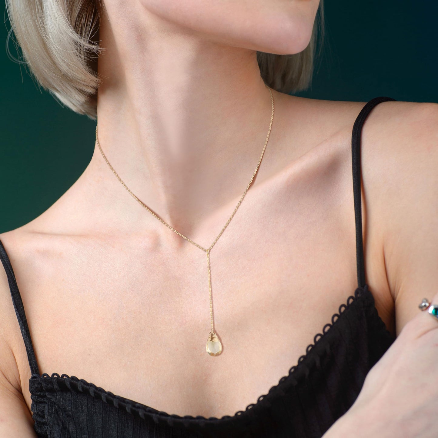 COAI 14K Gold Plated Sterling Silver Lariat Necklace for Women, Cirtine Crystal Necklace for Women