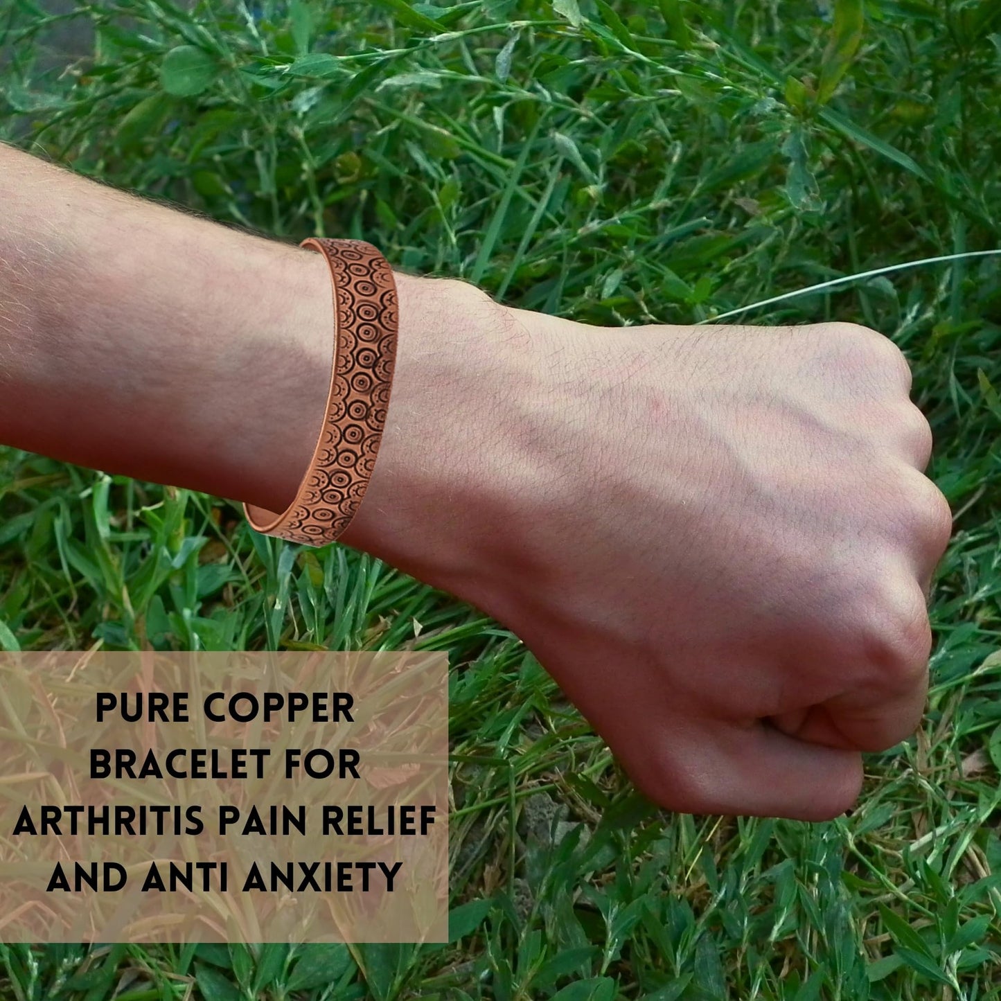 Handmade Pure Copper Bracelet for Women and Men - Thickest Copper Bracelet for Pain Relief and Stress Relief - Adjustable Carved Copper Bracelets to Fit many Size Wrist -The most ideal thickness, with a thickness of 2 mm, easy to shape. (Plain) (eyelet)