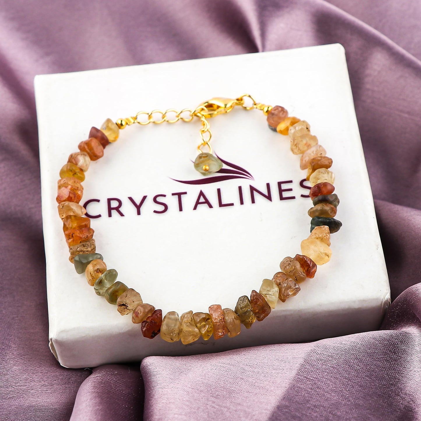 CRYSTALINES Genuine Raw Brown Zircon Gemstone Bracelet, Handmade Bohemian Jewelry, Rough Stone Gold Plated Bracelet, Chakra & Healing Crystals, Christmas Gift for Her (Size.7+1inch)