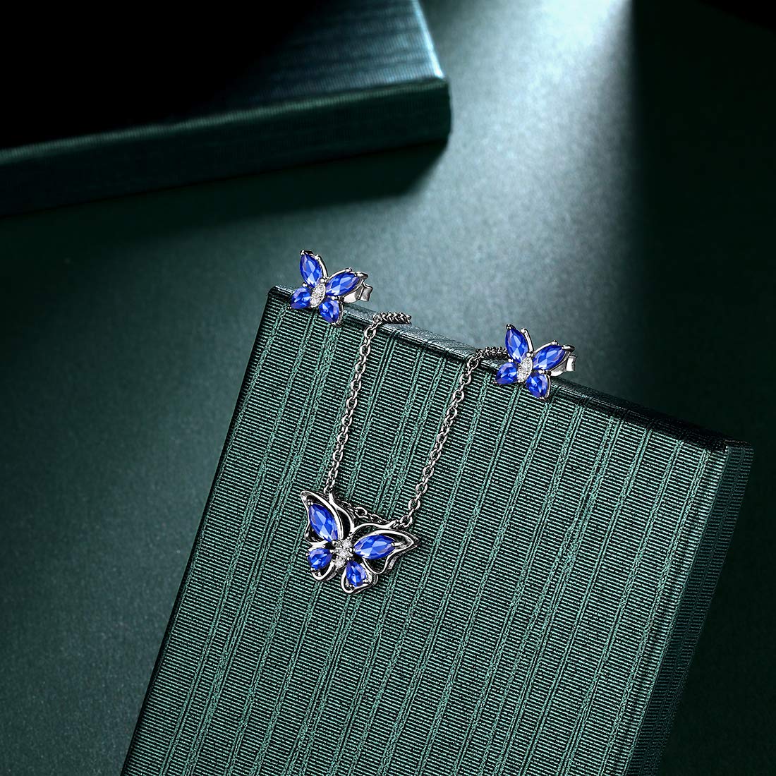 Hipunk Butterfly Blue Jewelry Sets Birthstone Women 925 Sterling Silver September-Sapphire Birth Stone Animal Butterflies Jewelry Sets/Earring Set Crystal Birthday Jewelry SS0001S