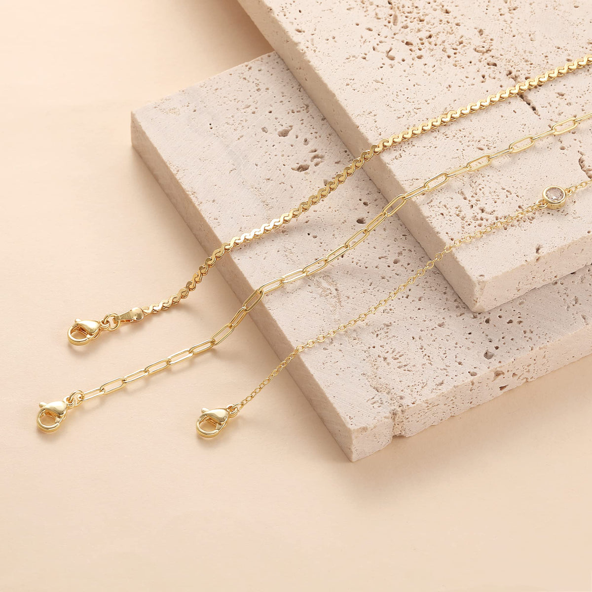 Dainty Bracelets for Women Trendy, 14k Gold Plated Stackable Bracelets Layered Paperclip Snake Chain Bracelet Set Fashion Minimalist Simple Bracelets Cute CZ Jewelry Gifts for Women