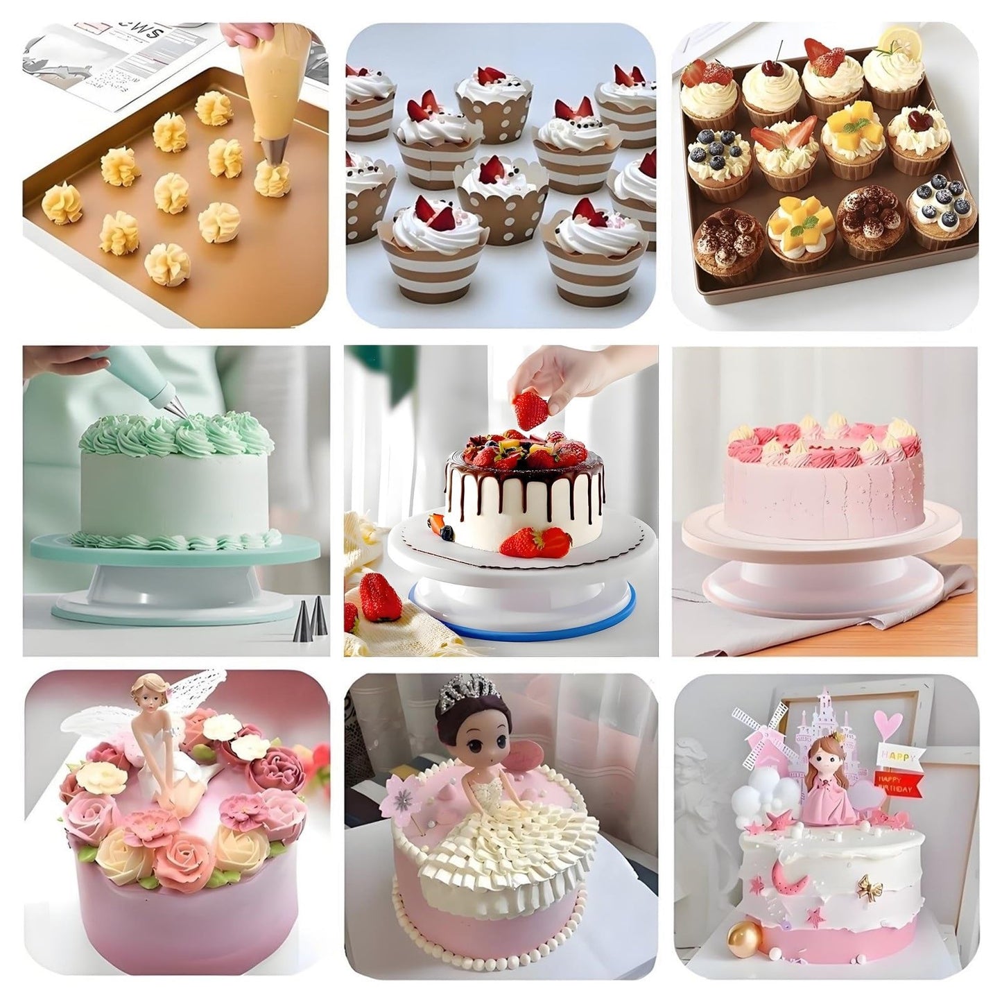YOQXHY Cake Decorating Kit, 190 Pcs Baking Supplies Tools with Cake Turntable, Leveler, 24 Numbered Icing Tips, 2 Spatulas, 3 Scrapers, 2 Couplers, 50 Cupcake Liners, 100 Pastry Bags & More, (Pink)