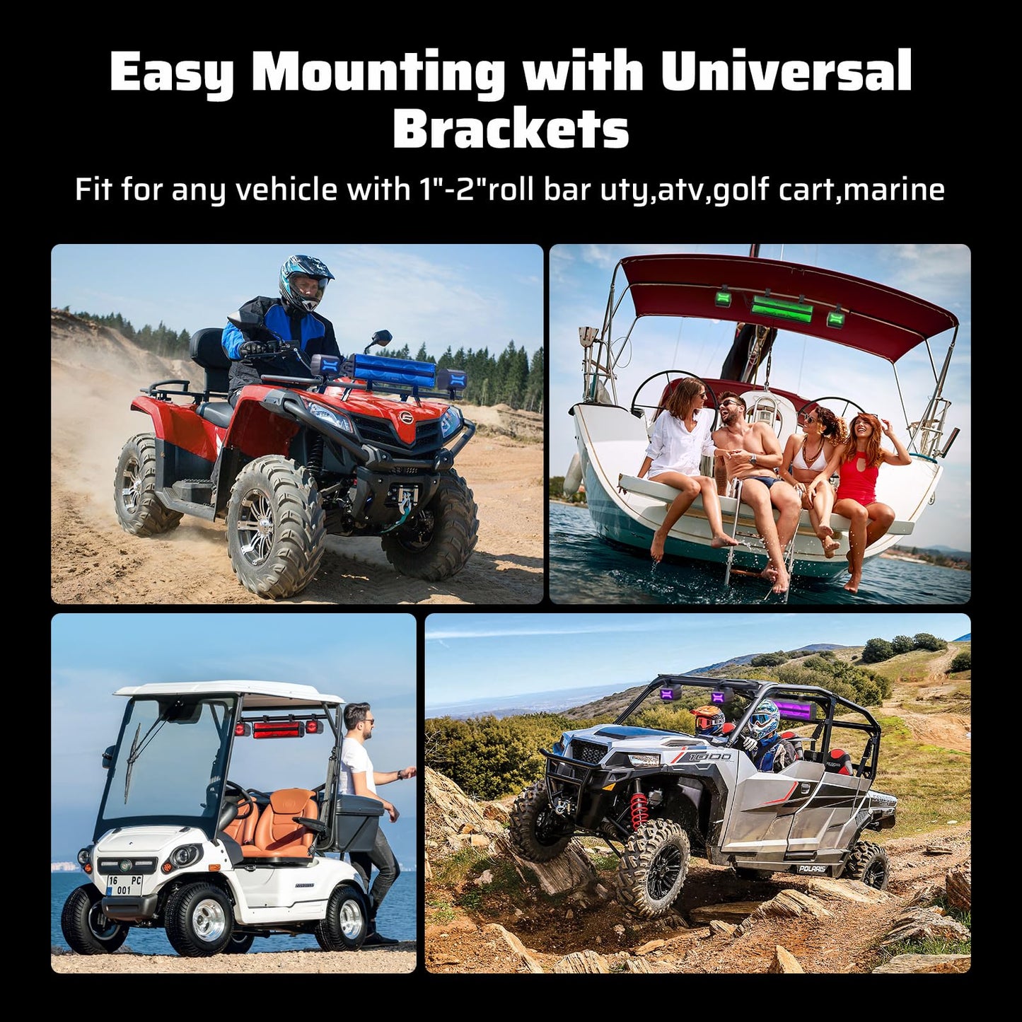 Ehaho 2.1CH Stereo UTV Sound Bar (Subwoofer) and Speakers, 17 Inch Bluetooth ATV Soundbar with RGB Lights, Waterproof Golf Cart Speakers, Marine Sound bar Compatible with SXS Polaris RZR Can-Am