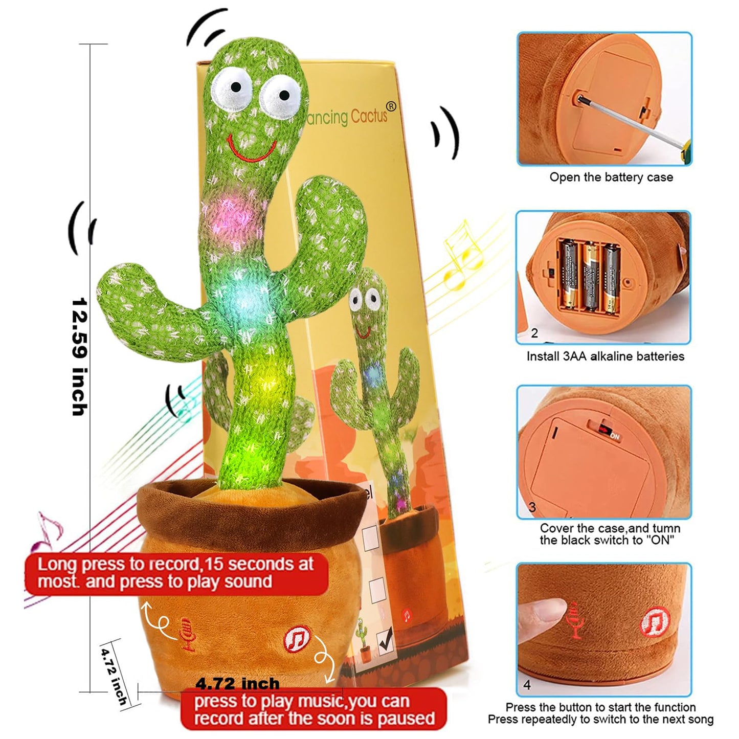 Emoin Talking Cactus Toy, Interactive Toys Dancing Cactus Toy Mimicking Repeating What You Say, Toddler Infant Baby Toys Gifts for 6 7 8 9 10 Month Old Baby Toys for 1 2 3 Year Old Boy Girl