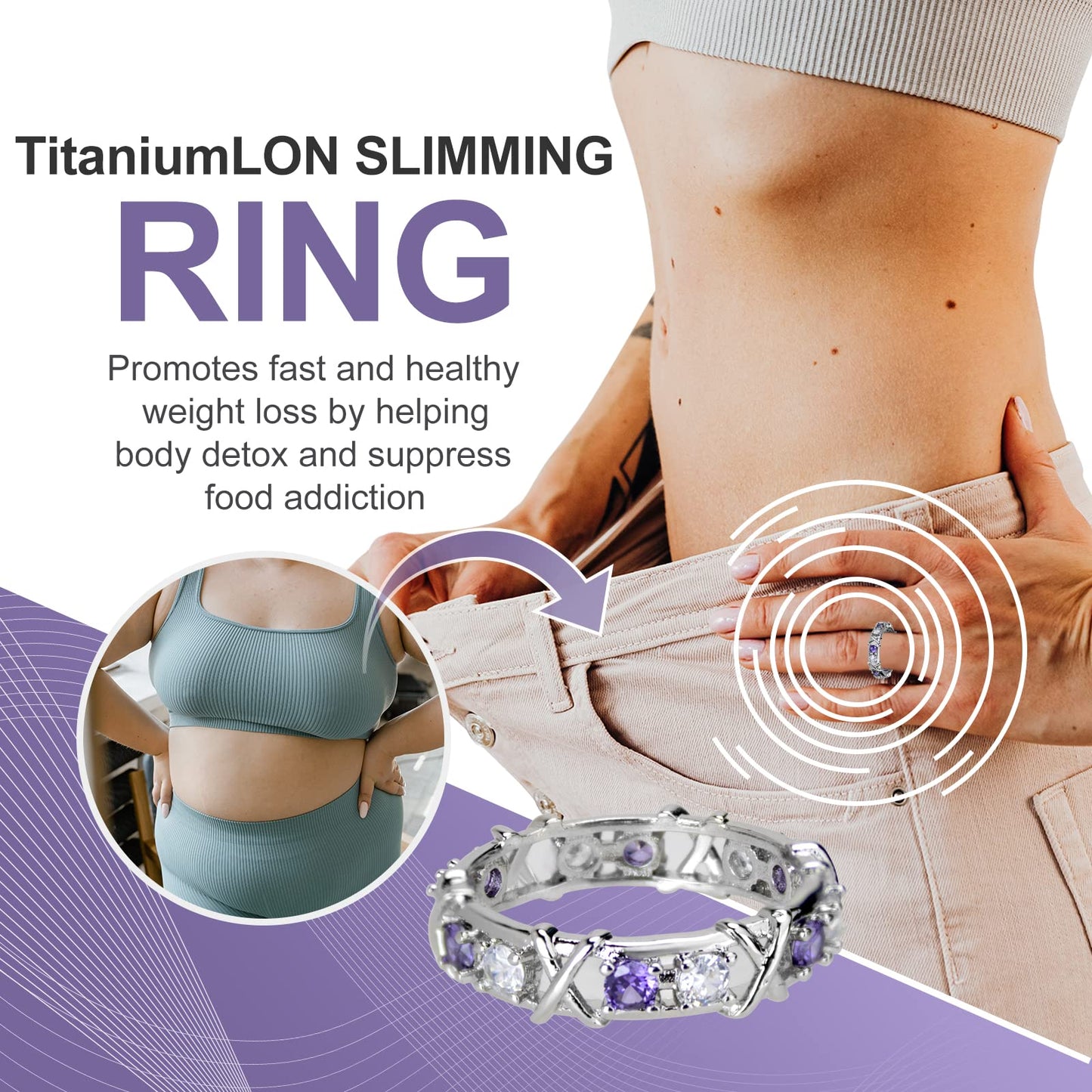Moissanite Magnetology Lymphvity Ring, Magnetic Zircon Shaping Cross Full Moissanite Diamond Ring, Moissanite Rings for Women Weight Loss, Unclog Bloodstream and Lymph Nodes (Purple Gold, 7)