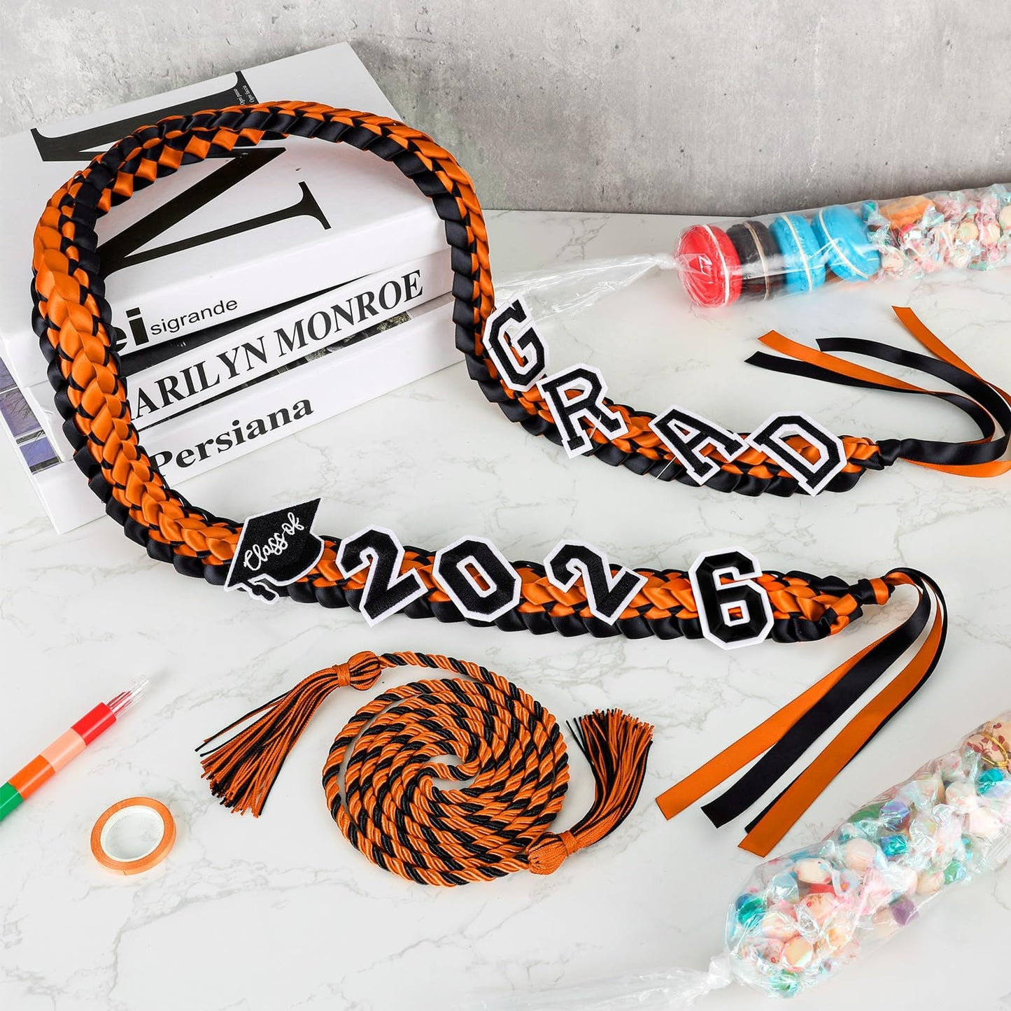 YLOLUL 16 Pcs Graduation Leis 2026 Graduation Candy Lei Kit with Honor Cord Class of 2026 Graduation Ribbon Money Lays Necklace Graduation Gift Party Accessories for Women Men